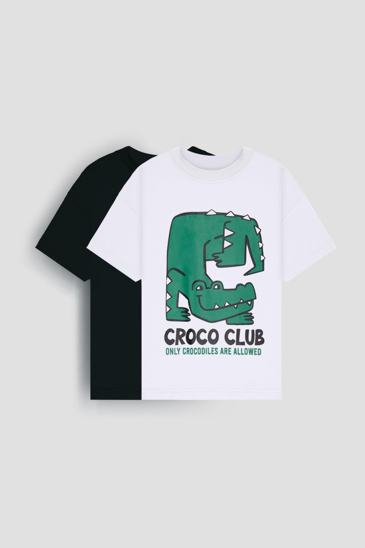 Croco Club Erkek Çocuk 2'li Oversize Tişört Pamuklu Kumaş