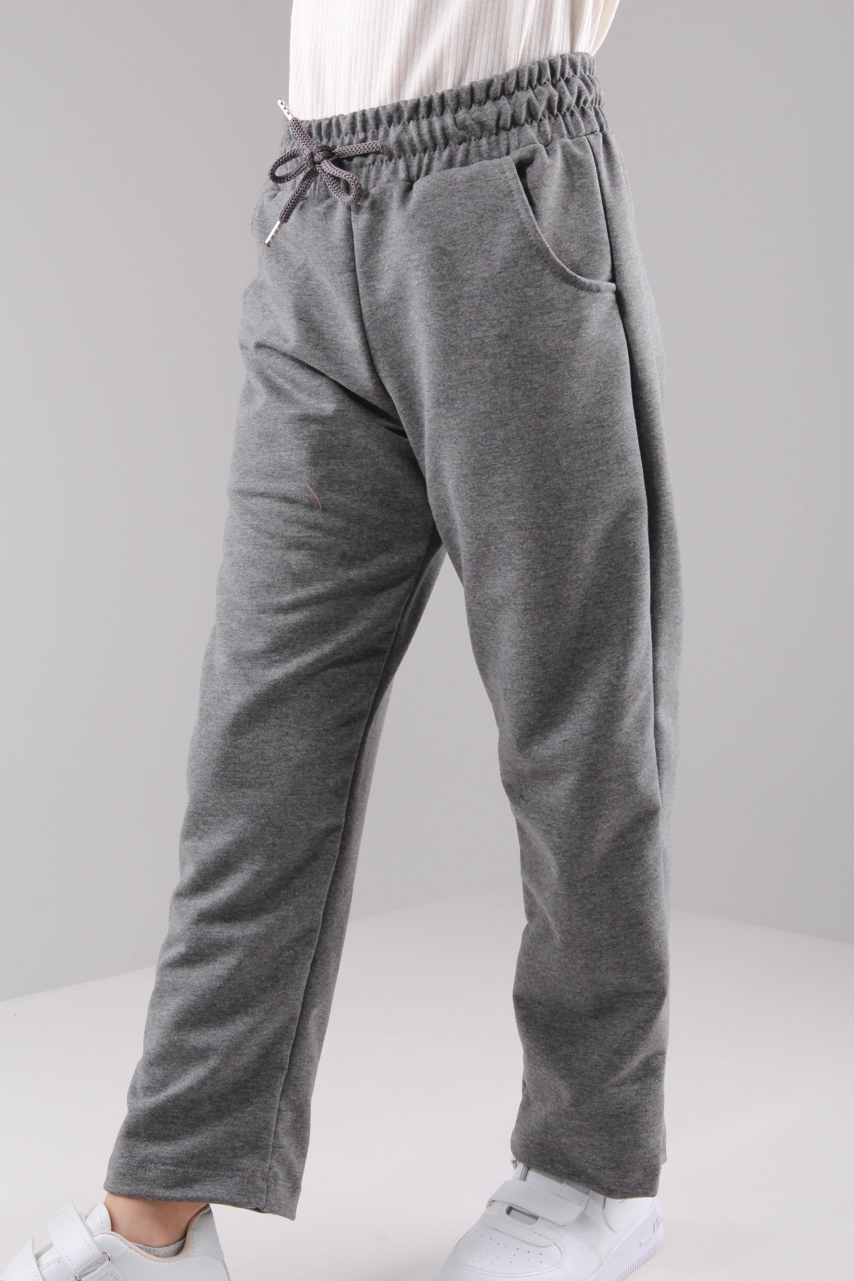 Düz Kesim Cepli Pamuklu Erkek Çocuk Eşofman Altı Antrasit - Perendi