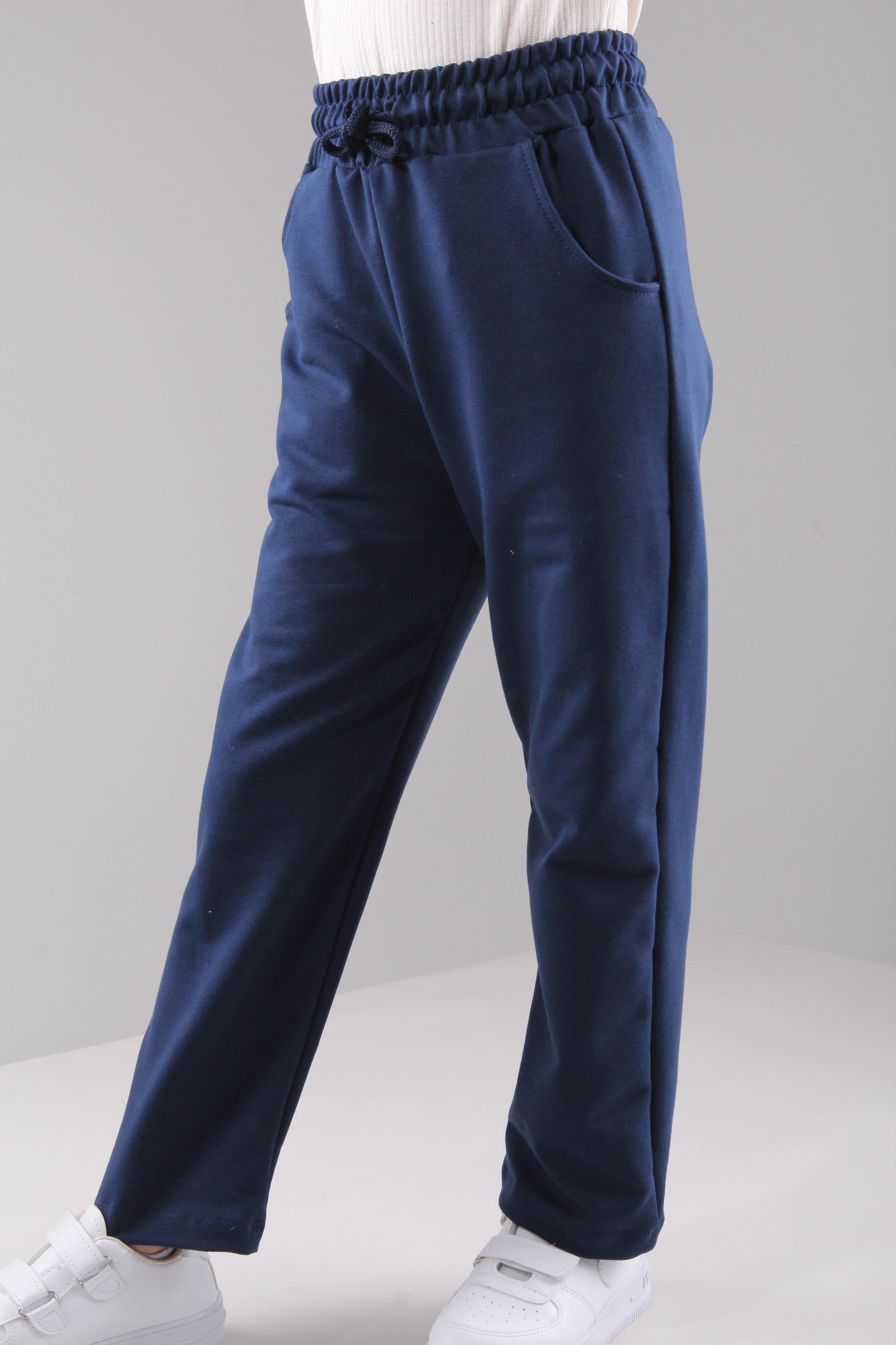 Düz Kesim Cepli Pamuklu Erkek Çocuk Eşofman Altı İndigo - Perendi