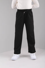 Straight Cut Pocket Cotton Boy's Tracksuit Bottoms Black