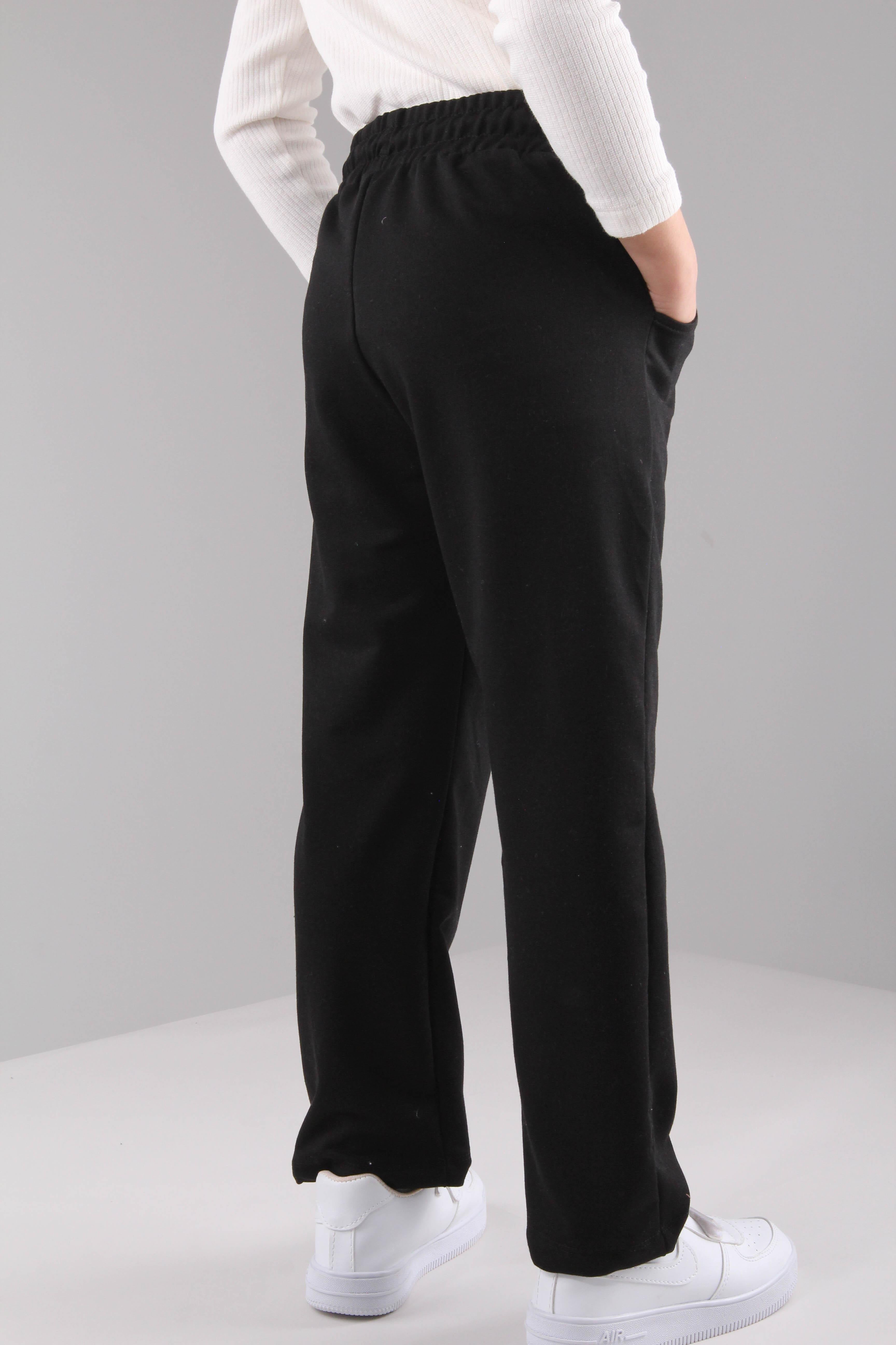 Düz Kesim Cepli Pamuklu Erkek Çocuk Eşofman Altı Siyah - Perendi