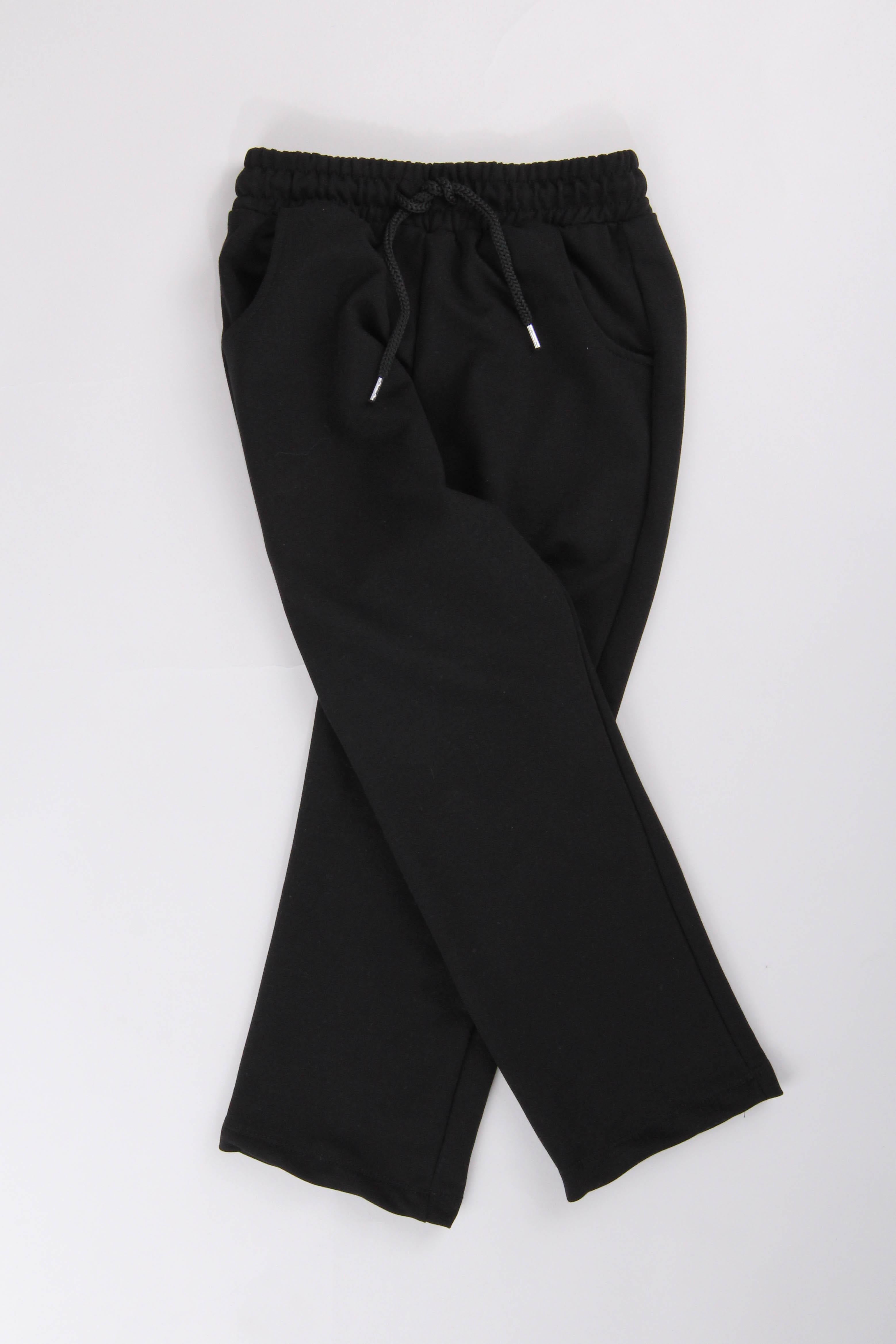 Düz Kesim Cepli Pamuklu Erkek Çocuk Eşofman Altı Siyah - Perendi