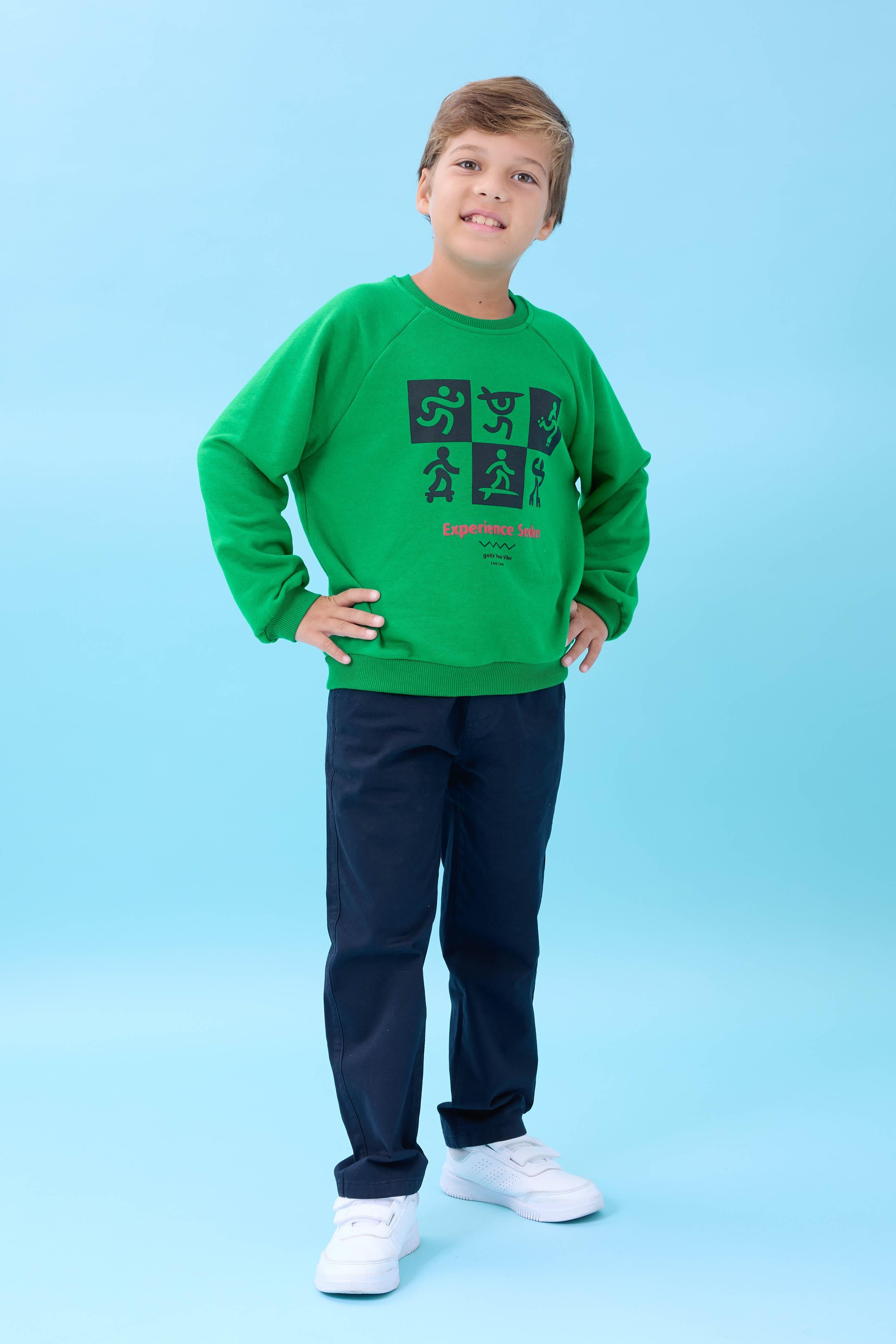 Erkek Çocuk Bisiklet Yaka Mevsimlik Baskılı Sweatshirt