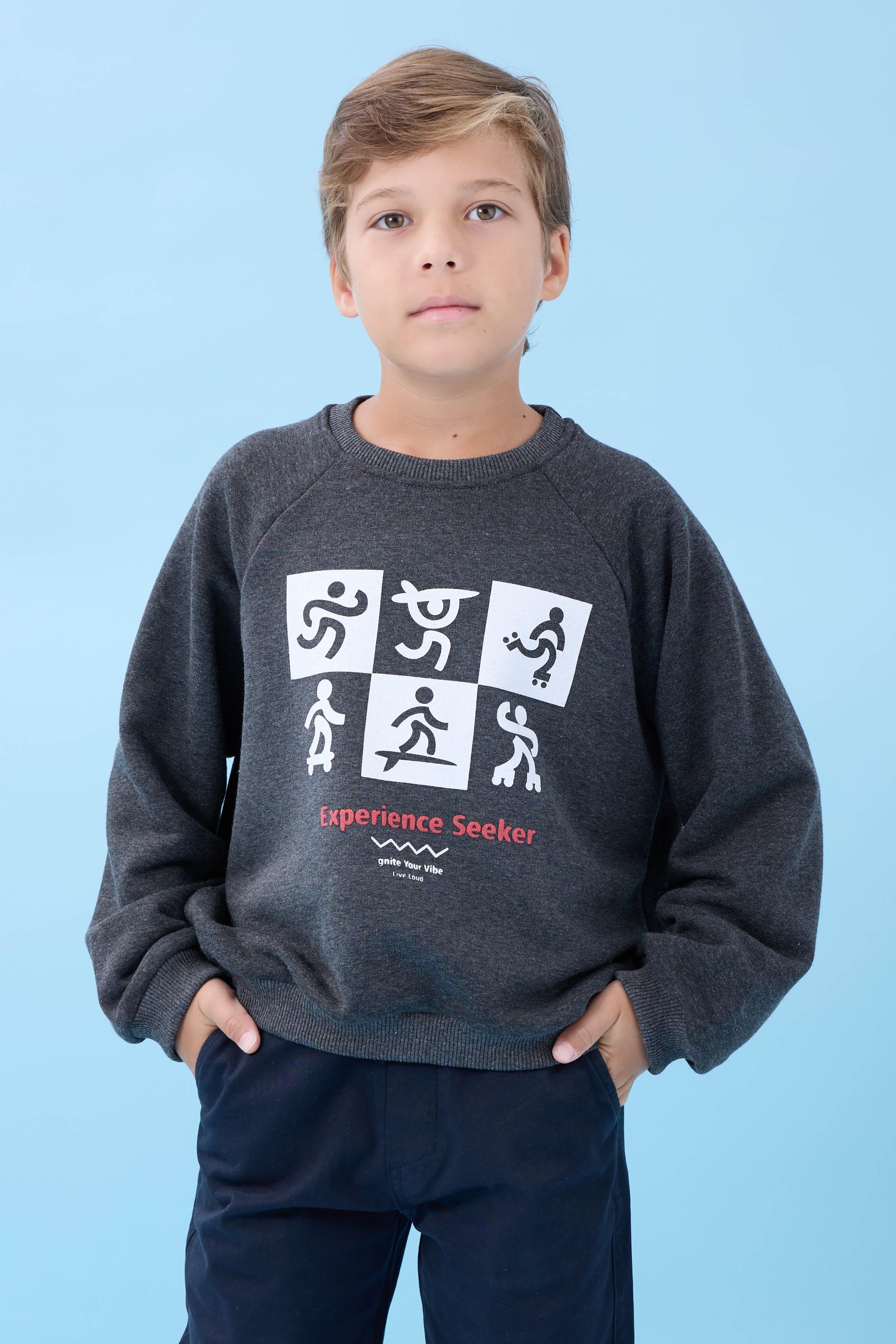 Erkek Çocuk Bisiklet Yaka Mevsimlik Baskılı Sweatshirt