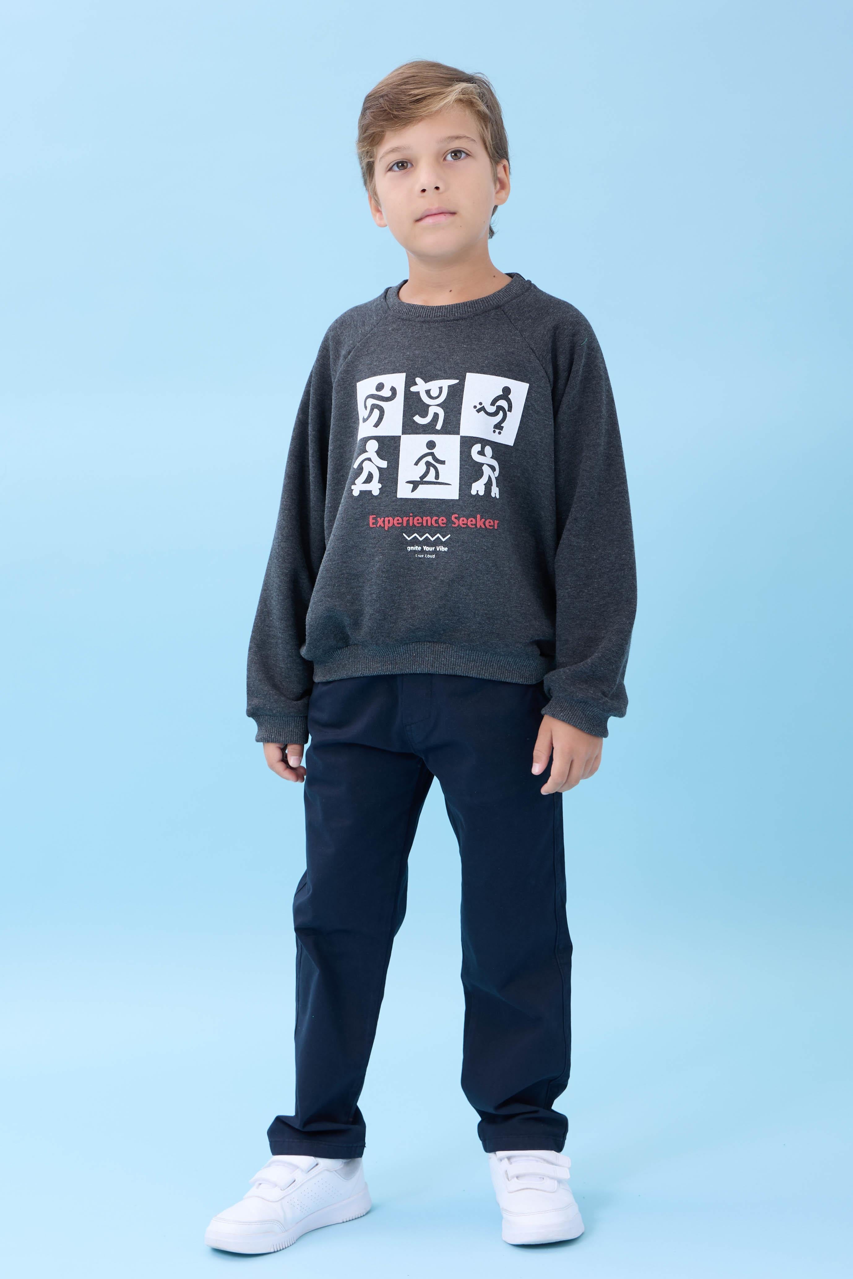 Erkek Çocuk Bisiklet Yaka Mevsimlik Baskılı Sweatshirt Antrasit