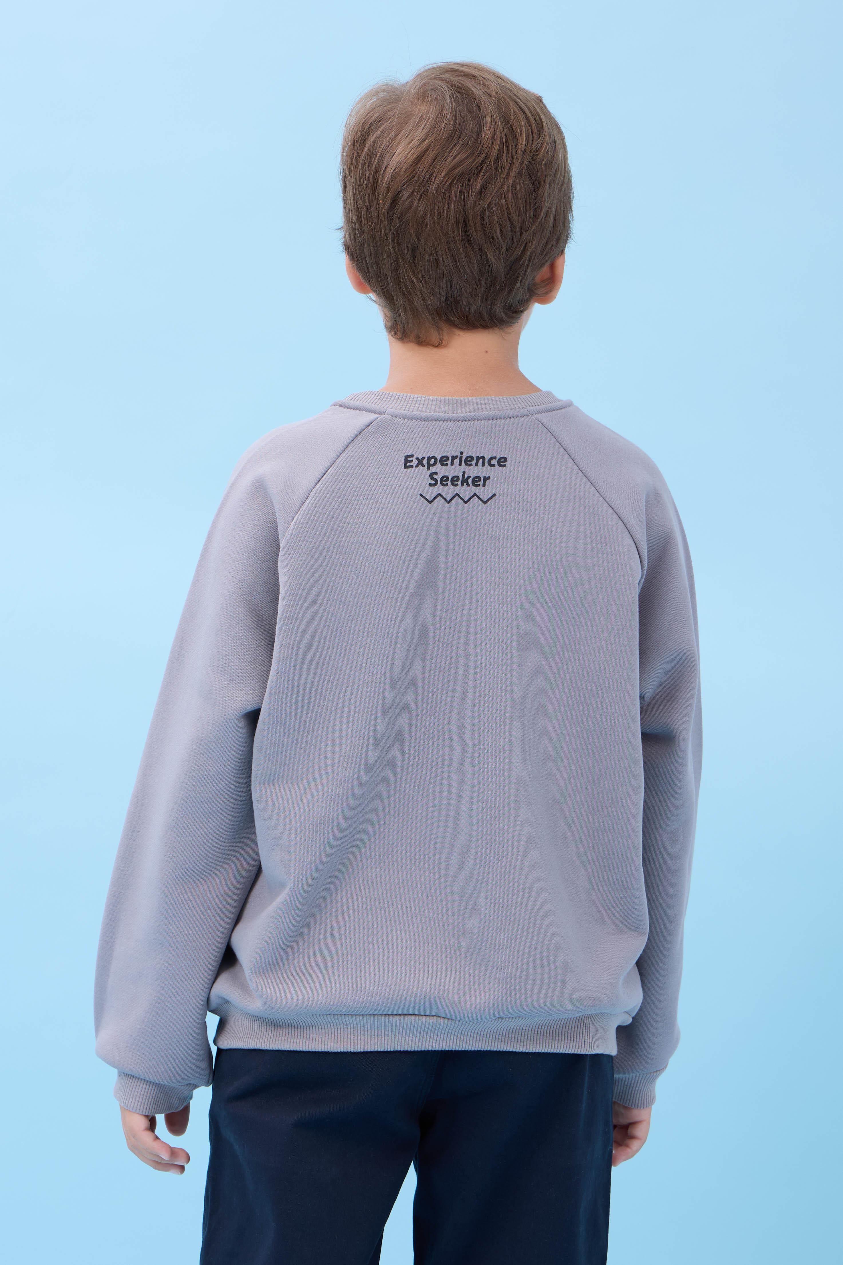 Erkek Çocuk Bisiklet Yaka Mevsimlik Baskılı Sweatshirt Gri