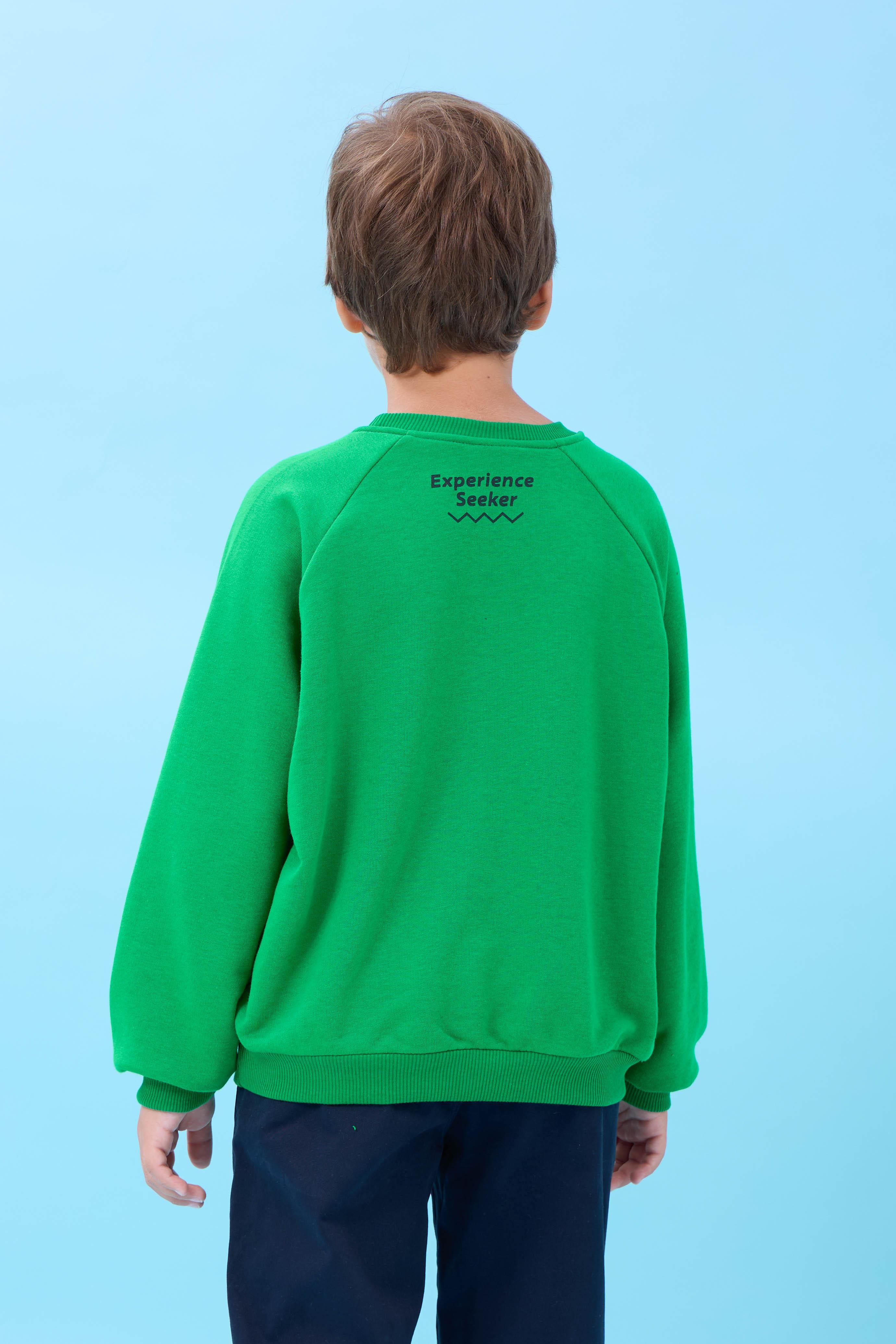 Erkek Çocuk Bisiklet Yaka Mevsimlik Baskılı Sweatshirt Yeşil