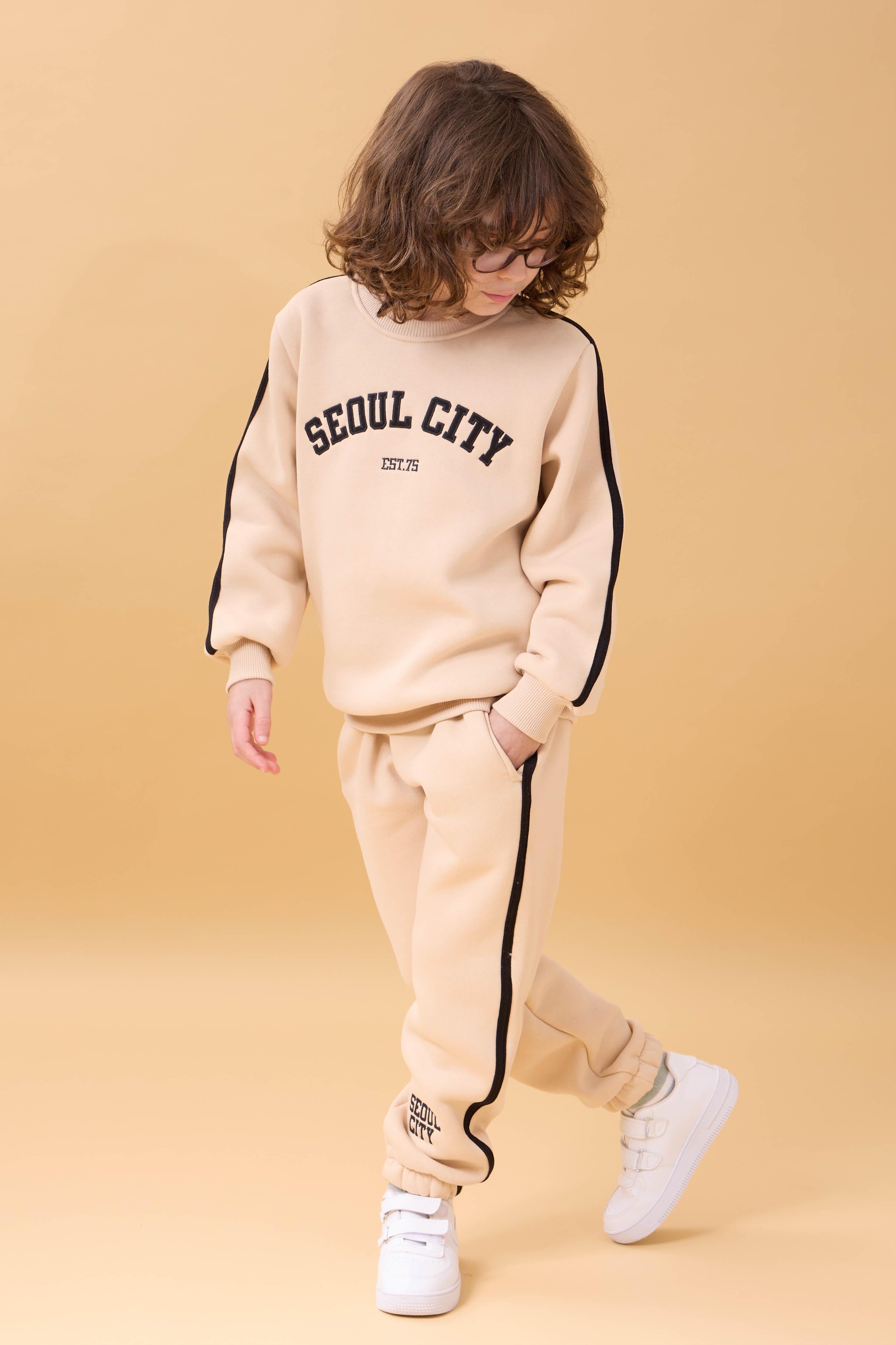 Erkek Çocuk Aplikeli Şardonlu Bisiklet Yaka İkili Kolej Takım