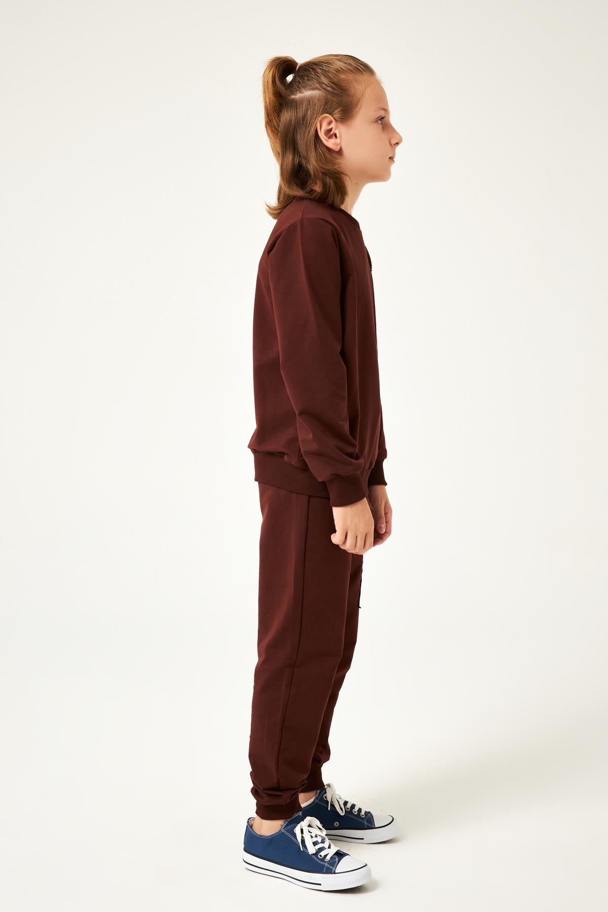 Basketball Baskı Detaylı Erkek Çocuk Takım Kahve - Perendi