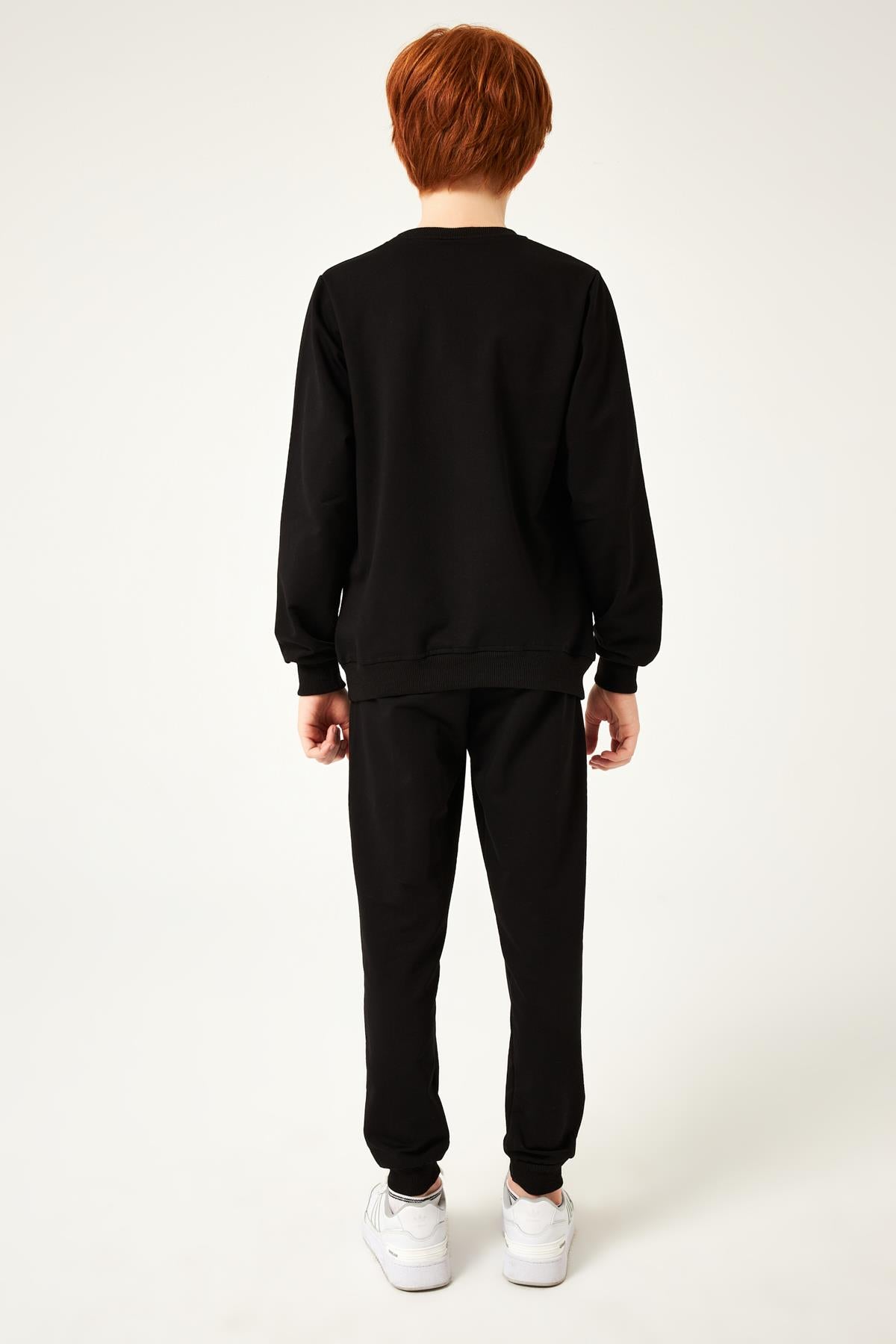 Basketball Baskı Detaylı Erkek Çocuk Takım Siyah - Perendi