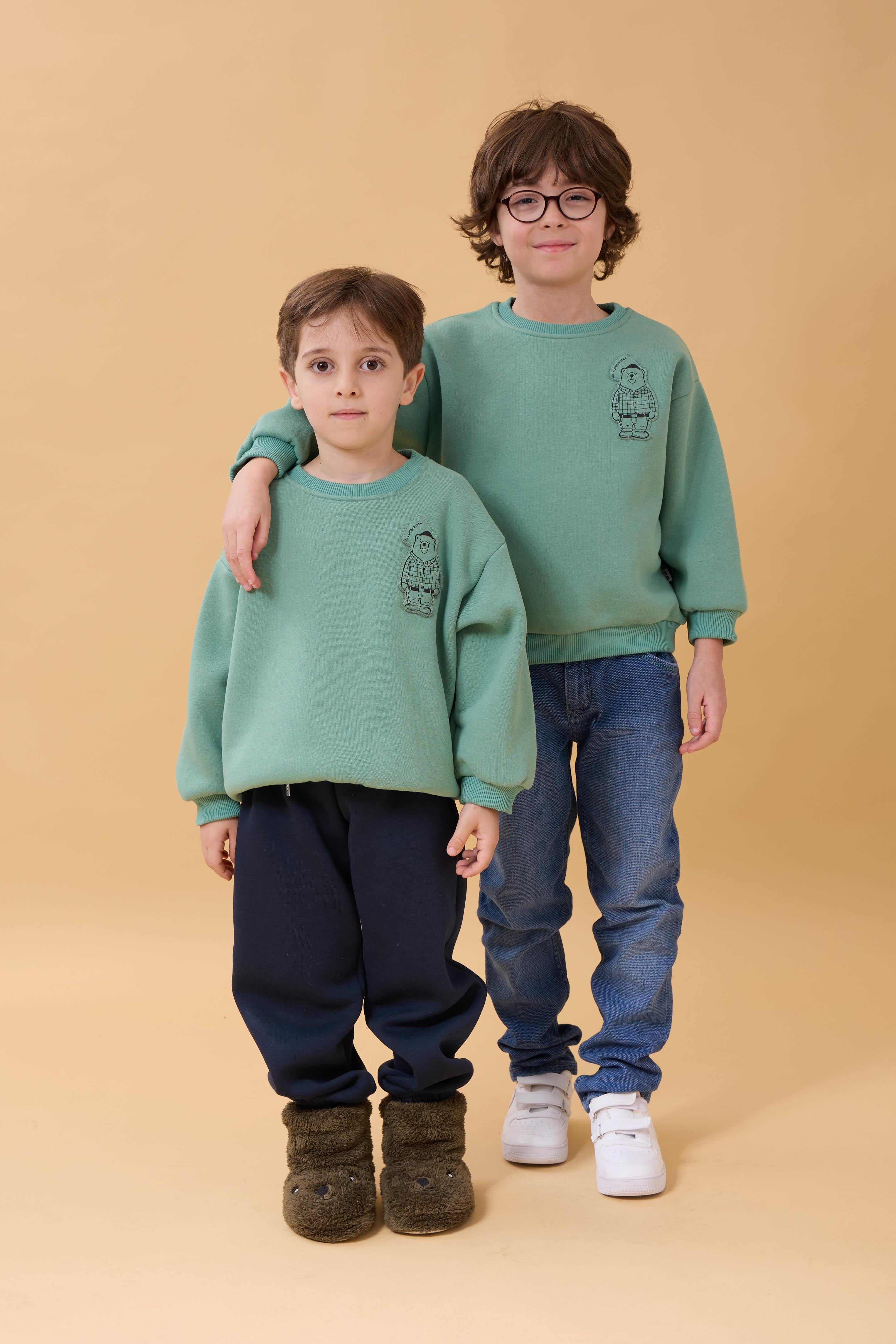 Erkek Çocuk Bisiklet Yaka Ayı Baskılı Sweatshirt