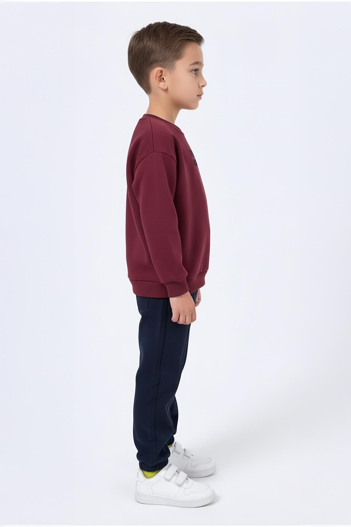 Erkek Çocuk Bisiklet Yaka Nakışlı Kışlık Takım - Bordo