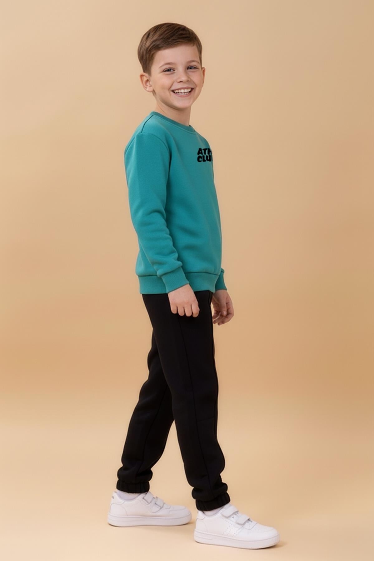 Erkek Çocuk Bisiklet Yaka Nakışlı Kışlık Takım - Petrol