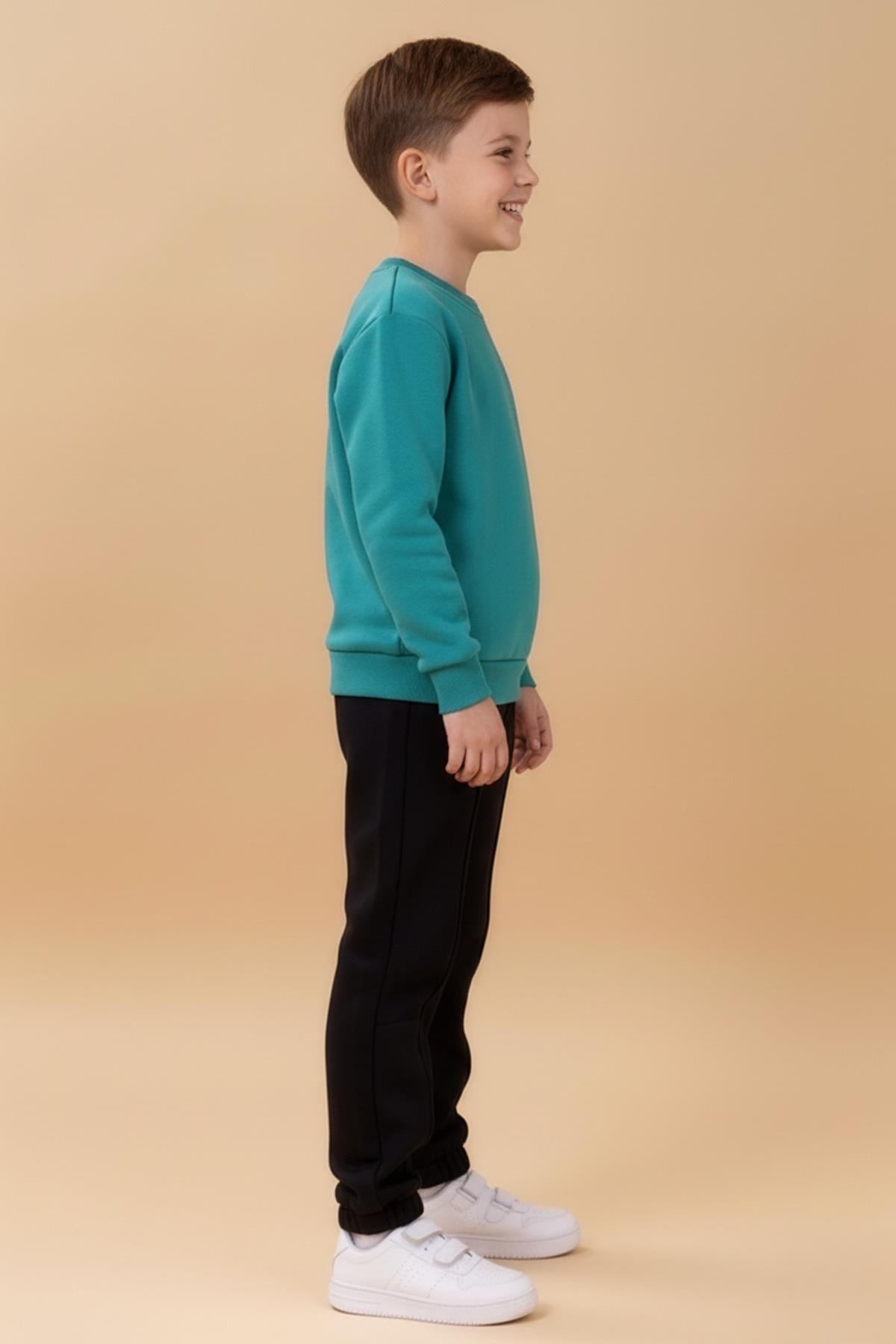 Erkek Çocuk Bisiklet Yaka Nakışlı Kışlık Takım - Petrol