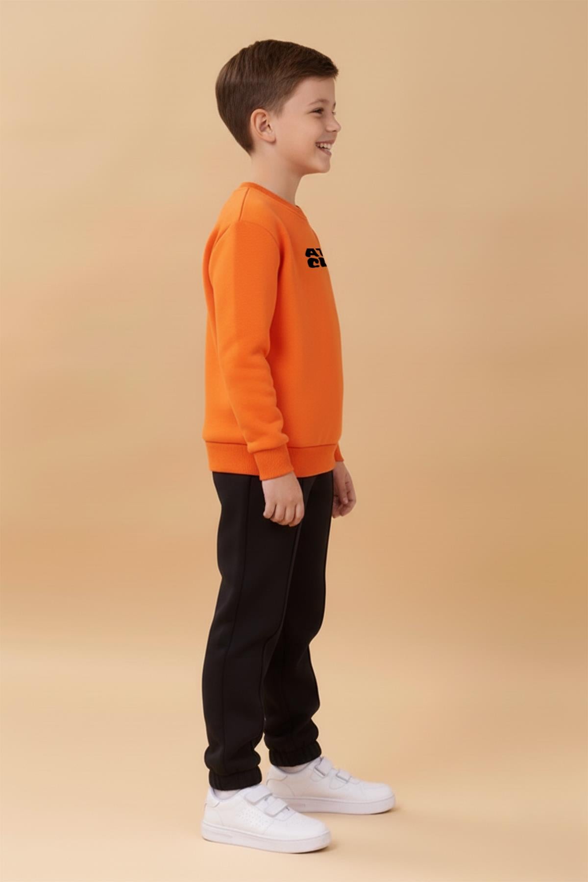 Erkek Çocuk Bisiklet Yaka Nakışlı Kışlık Takım - Turuncu