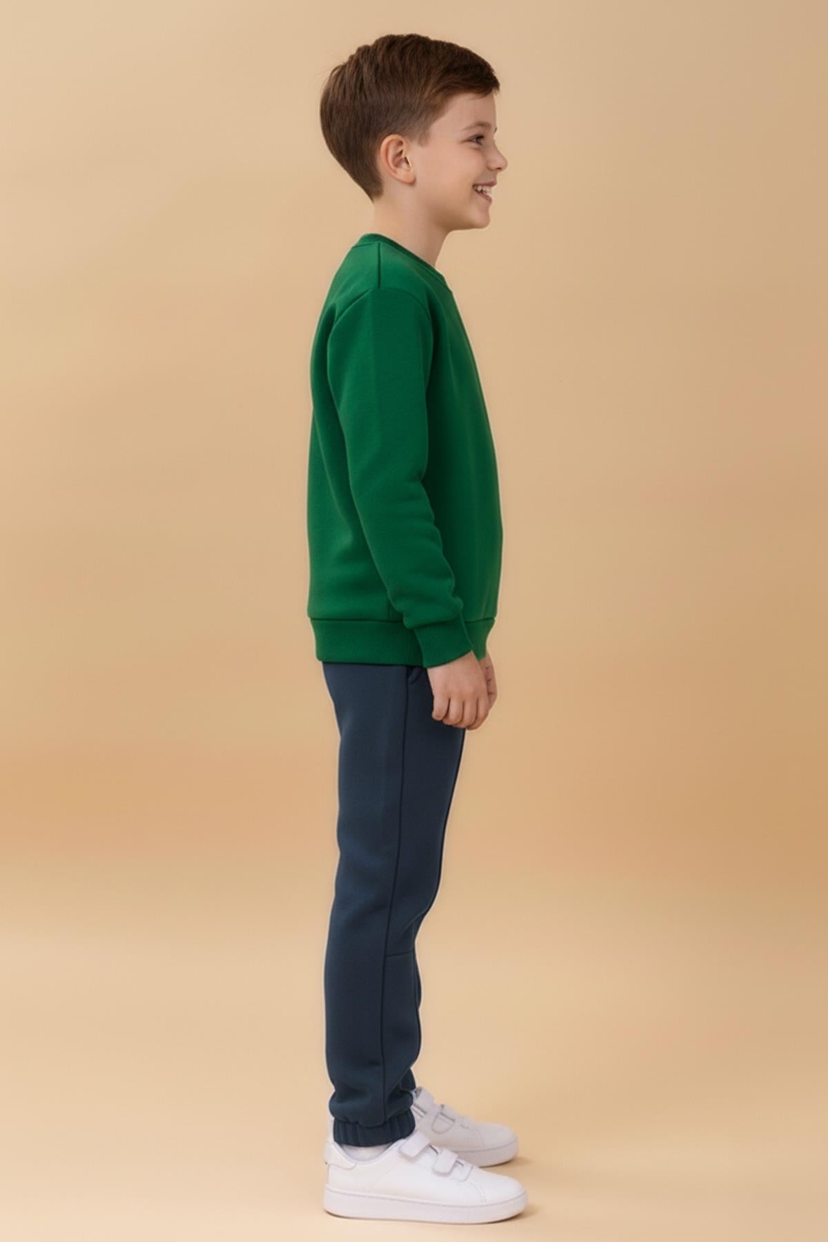 Erkek Çocuk Bisiklet Yaka Nakışlı Kışlık Takım - Yeşil