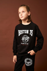 Boston Printed Boy Sweatshirt Black