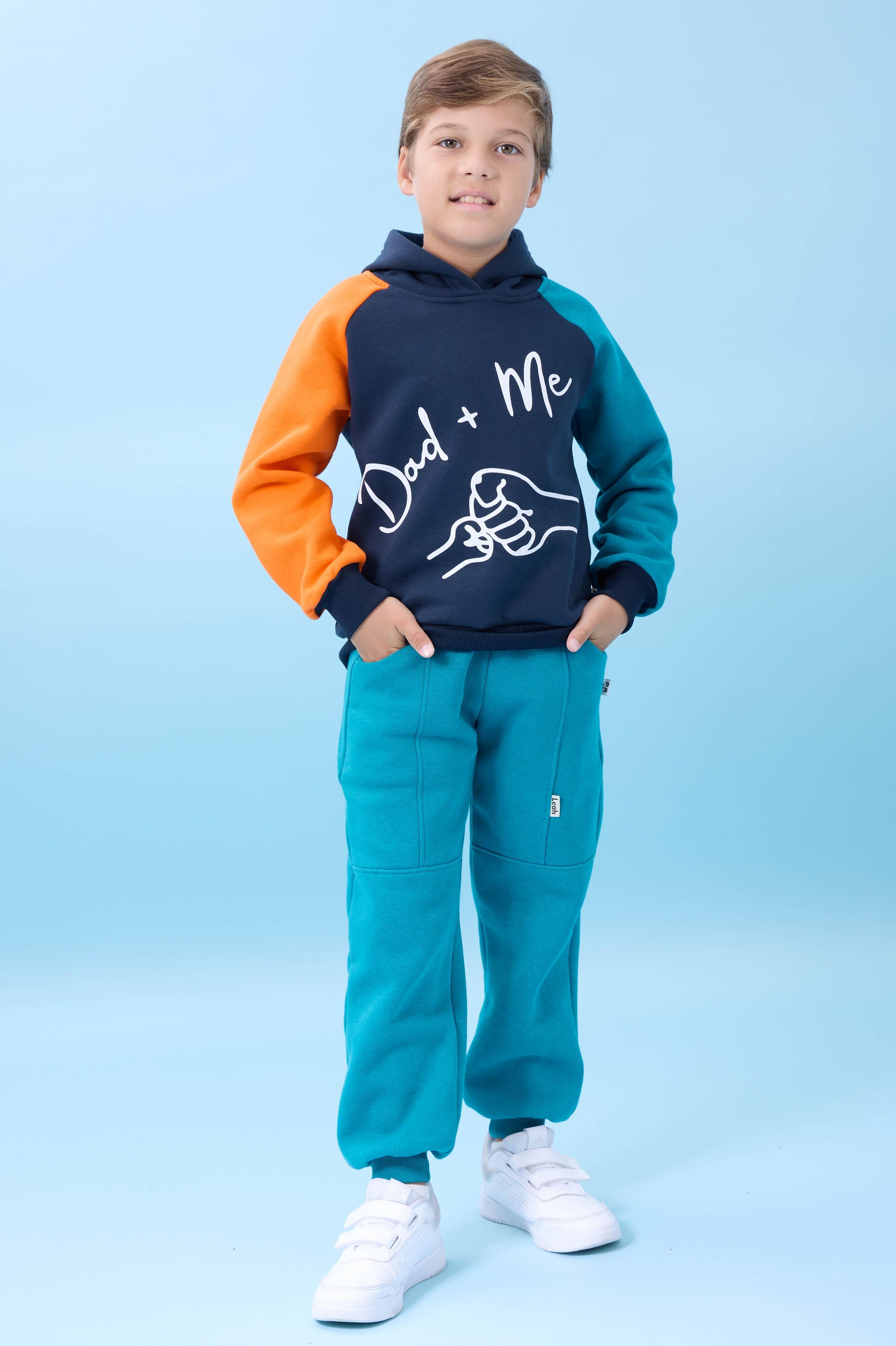 Erkek Çocuk Dad+Me Baskılı Kışlık Kapüşonlu İçi Polarlı Sweatshirt