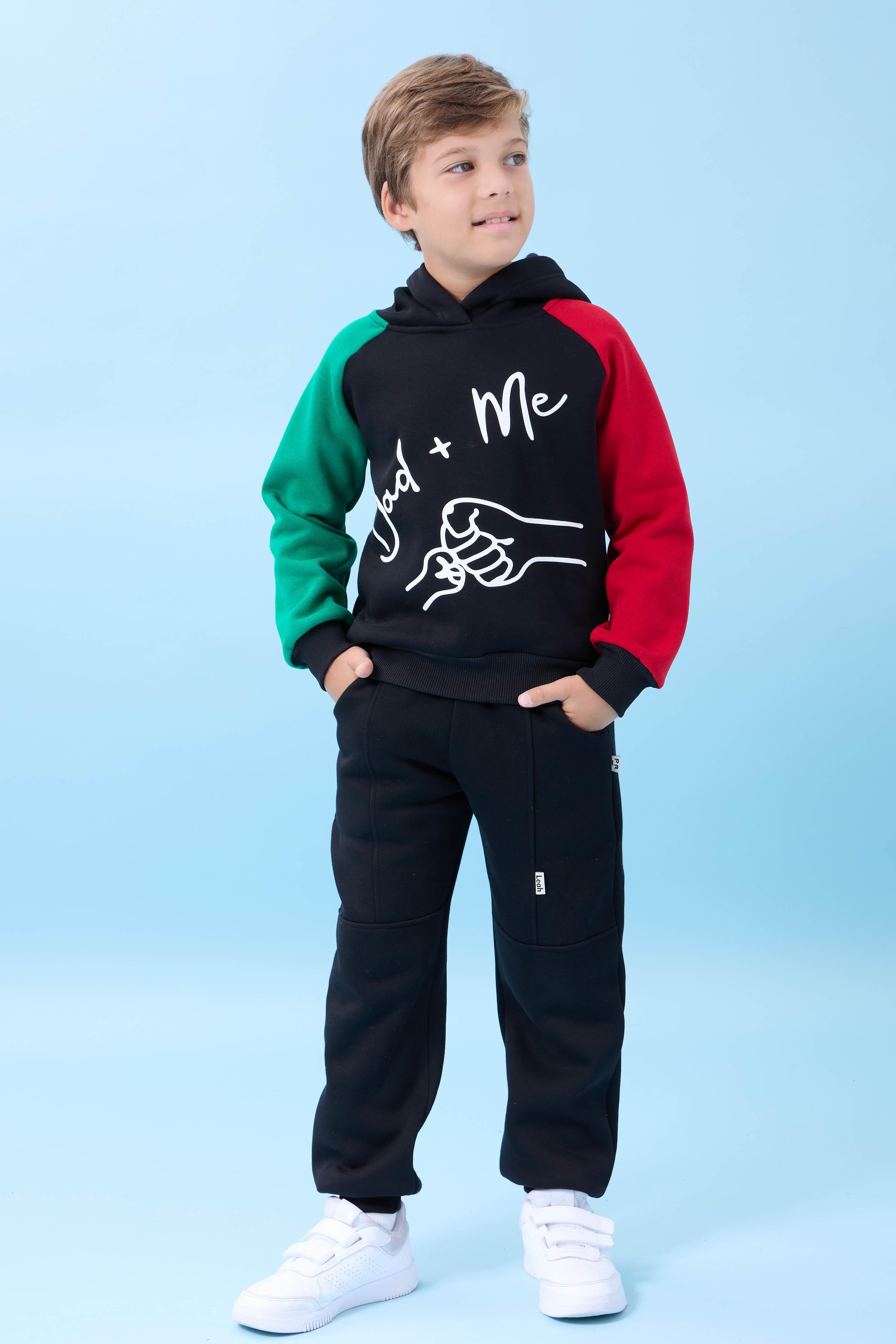 Erkek Çocuk Dad+Me Baskılı Kışlık Kapüşonlu İçi Polarlı Sweatshirt – Siyah