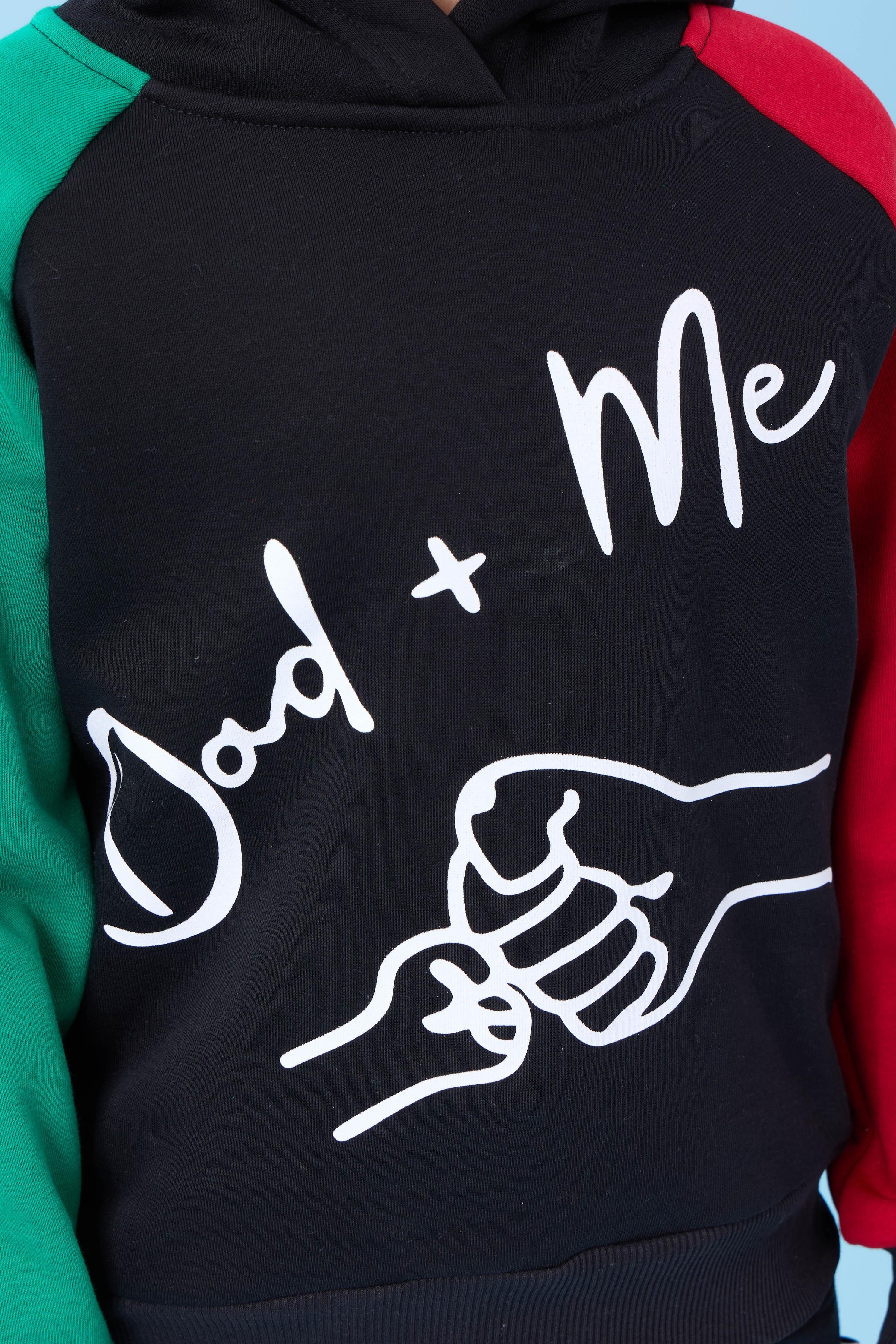 Erkek Çocuk Dad+Me Baskılı Kışlık Kapüşonlu İçi Polarlı Sweatshirt – Siyah