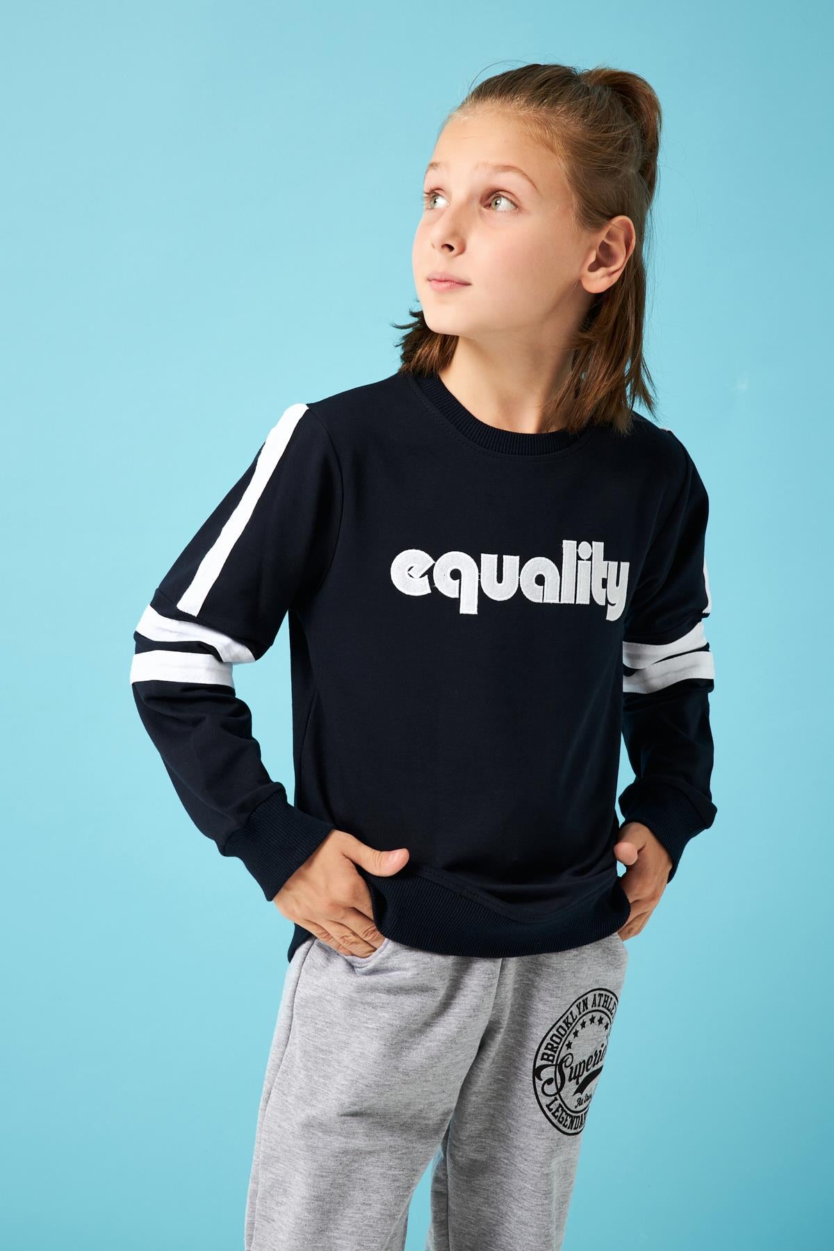 Equality Nakış Detaylı Erkek Çocuk Sweatshirt Lacivert - Perendi
