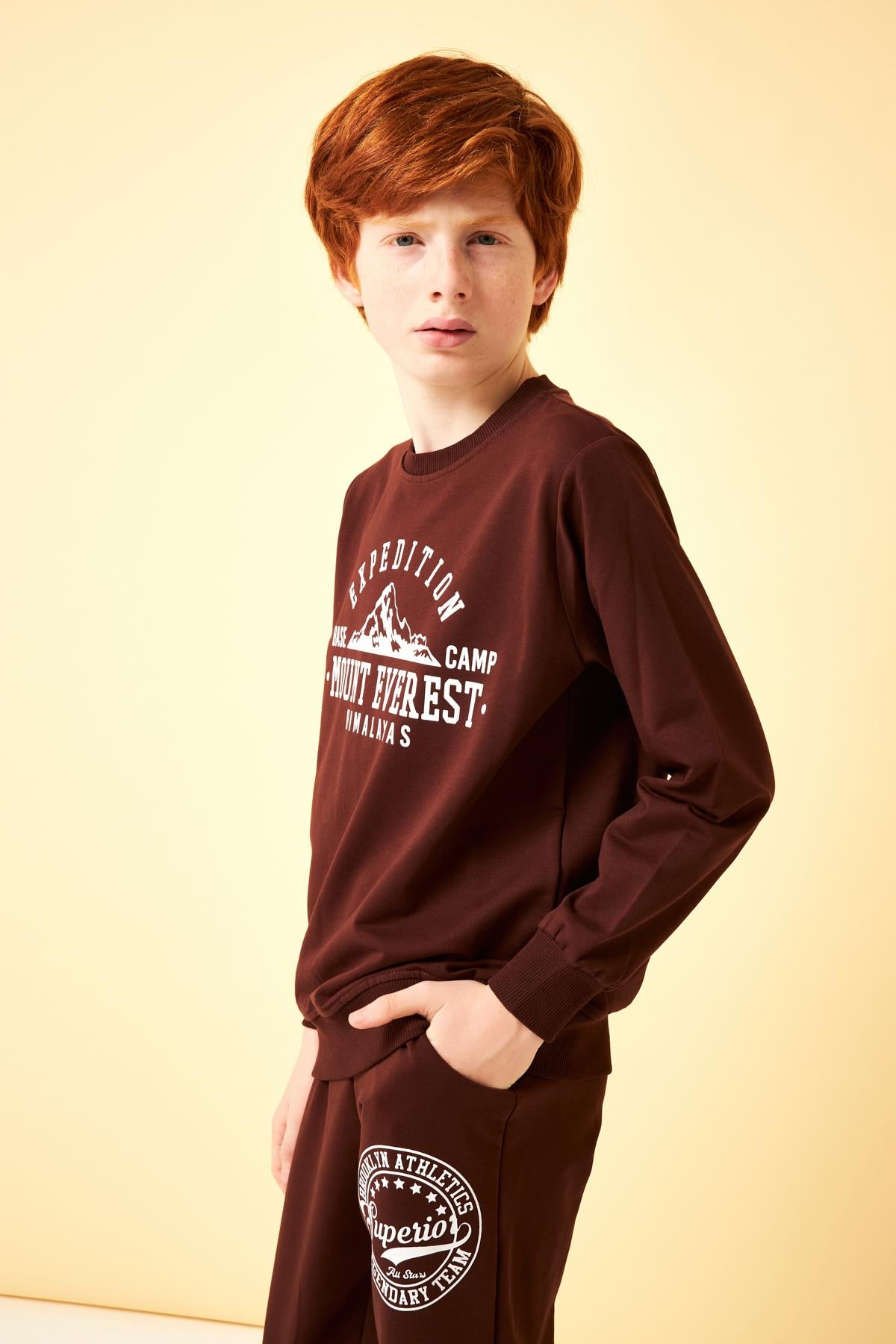 Expedition Baskılı Erkek Çocuk Sweatshirt Kahverengi - Perendi
