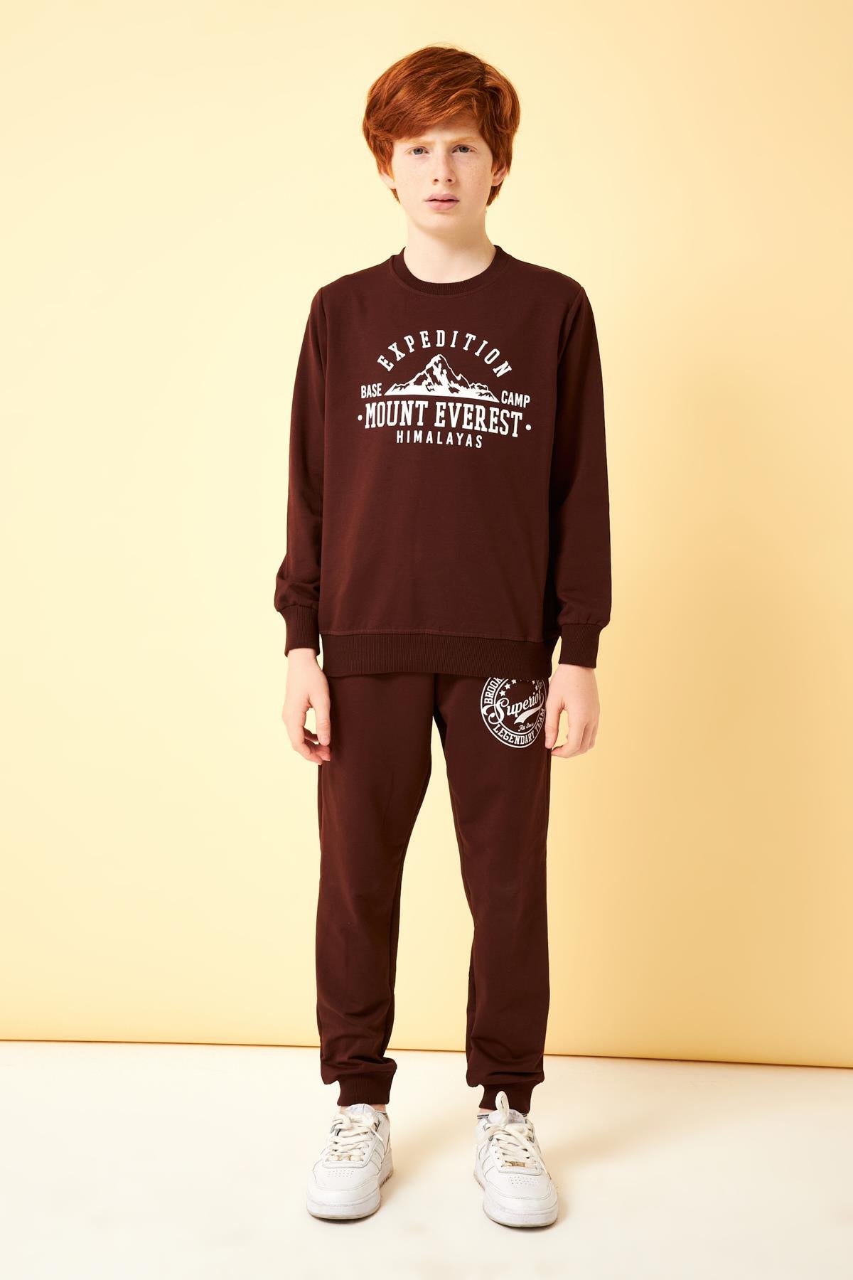 Expedition Baskılı Erkek Çocuk Sweatshirt Kahverengi - Perendi