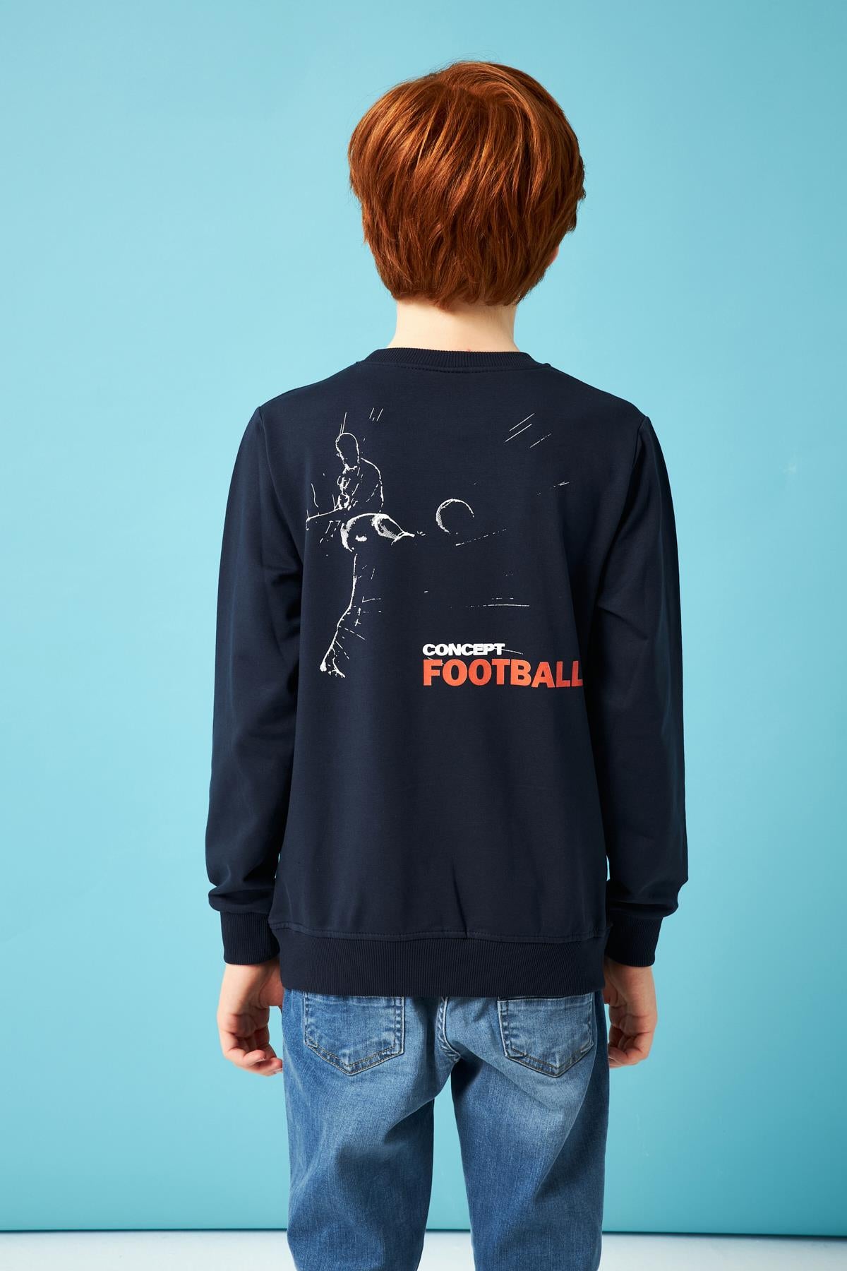Football Baskı Detaylı Erkek Çocuk Sweatshirt Lacivert - Perendi