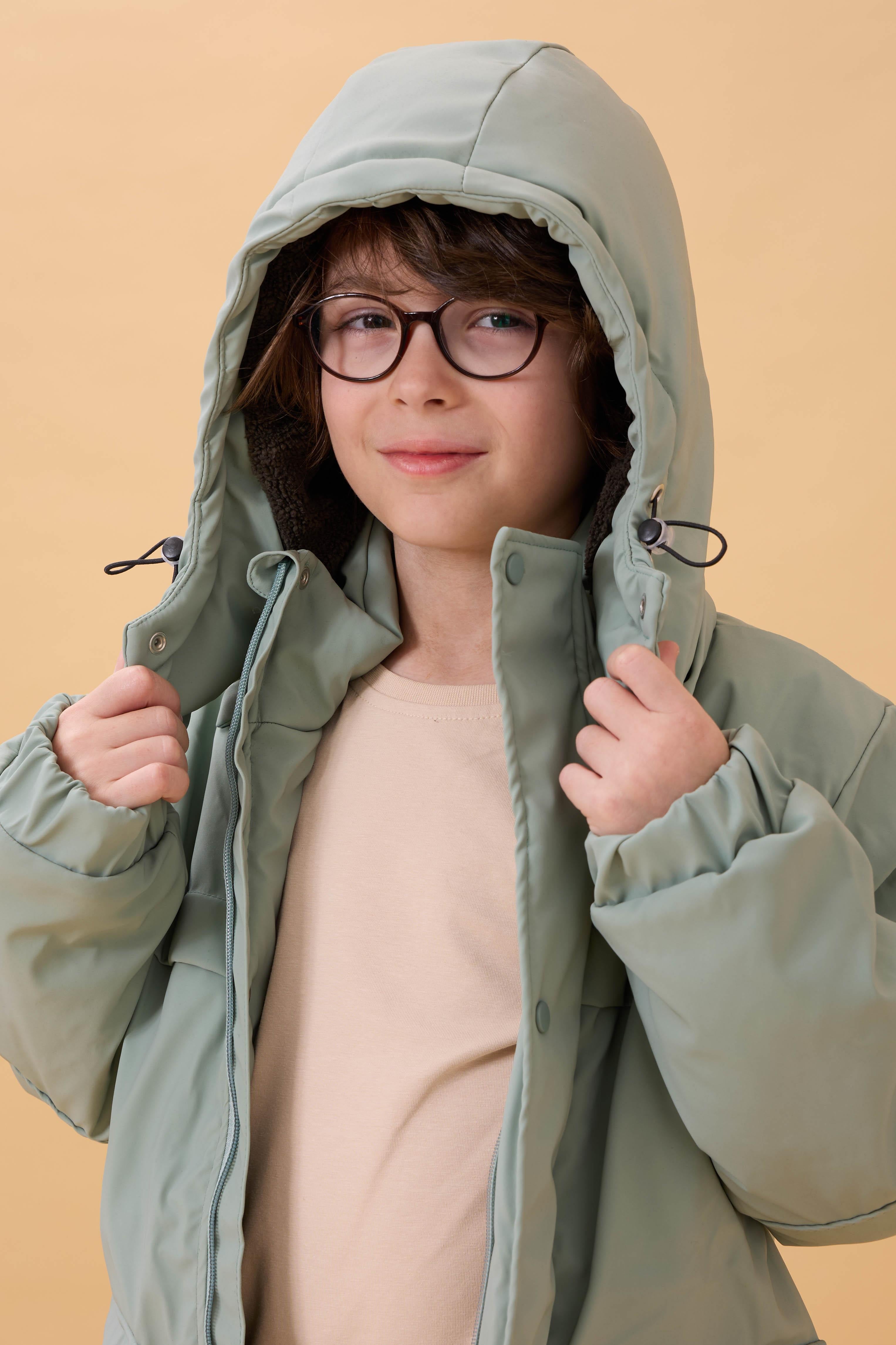 Erkek Çocuk İçi Kürklü Kapüşonlu Su İtici Kalın Kışlık Mont