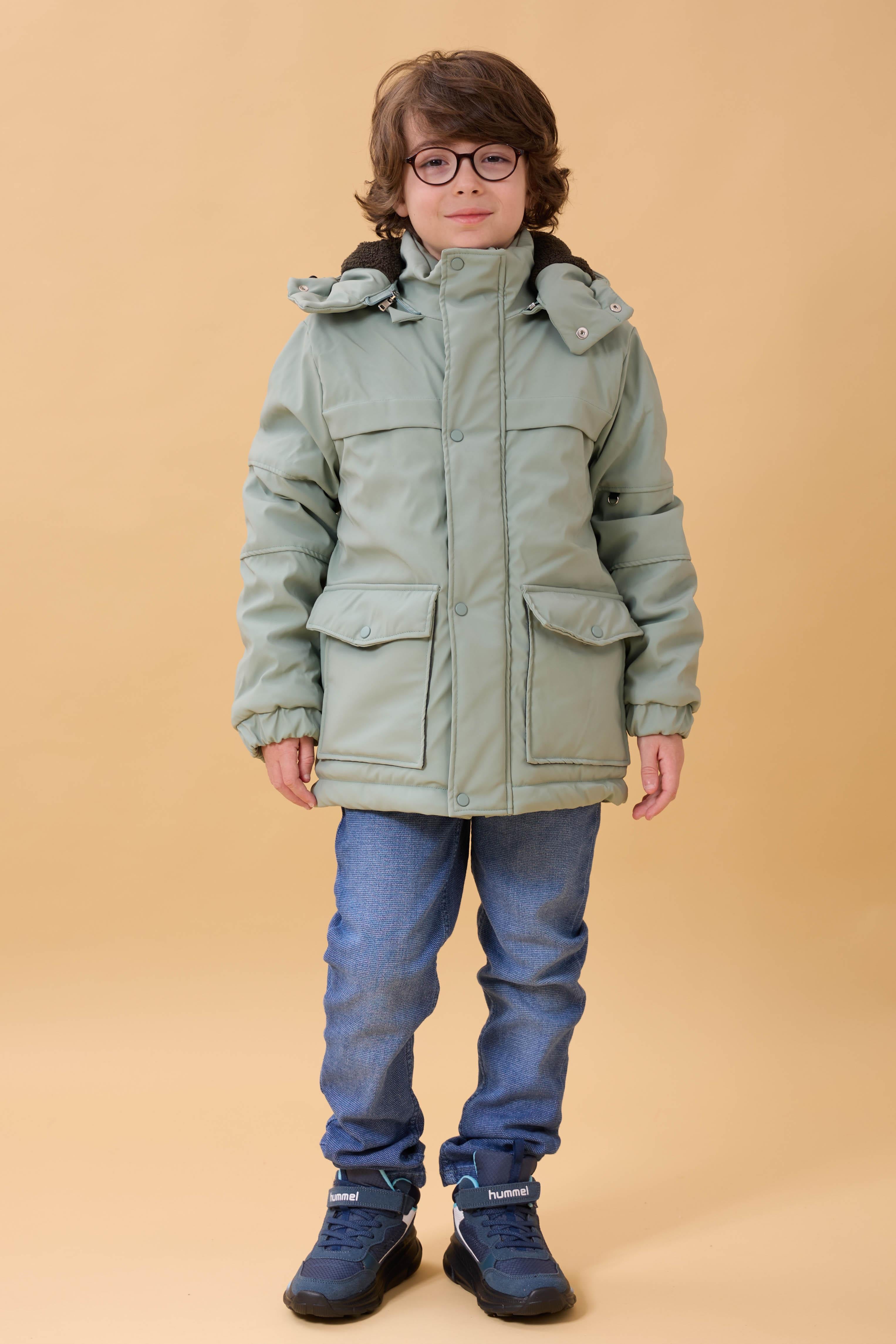 Erkek Çocuk İçi Kürklü Kapüşonlu Su İtici Kalın Kışlık Mont