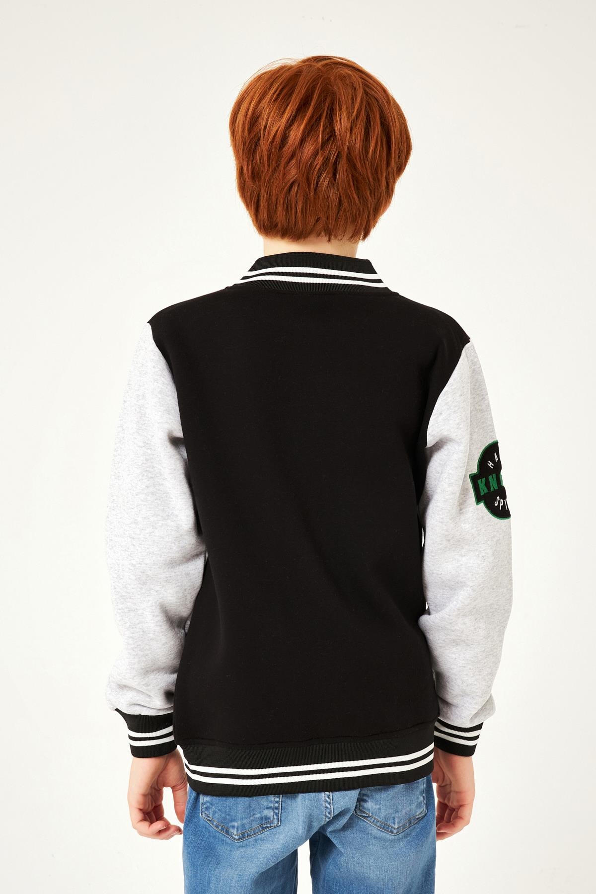 K Nakış Detaylı Erkek Çocuk Kolej Ceket Siyah - Perendi