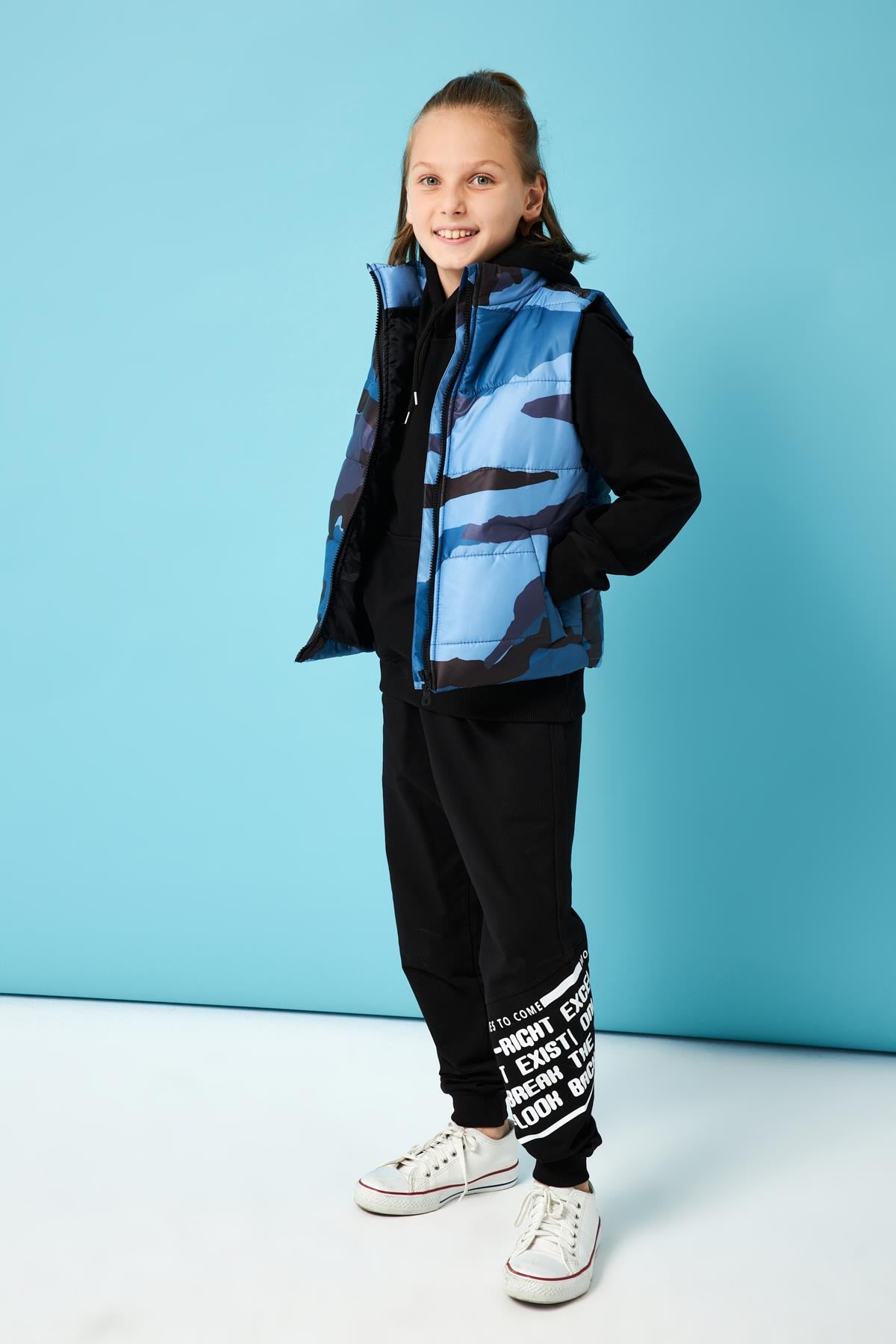 Kamuflaj Desenli Erkek Çocuk Yelek İndigo - Perendi