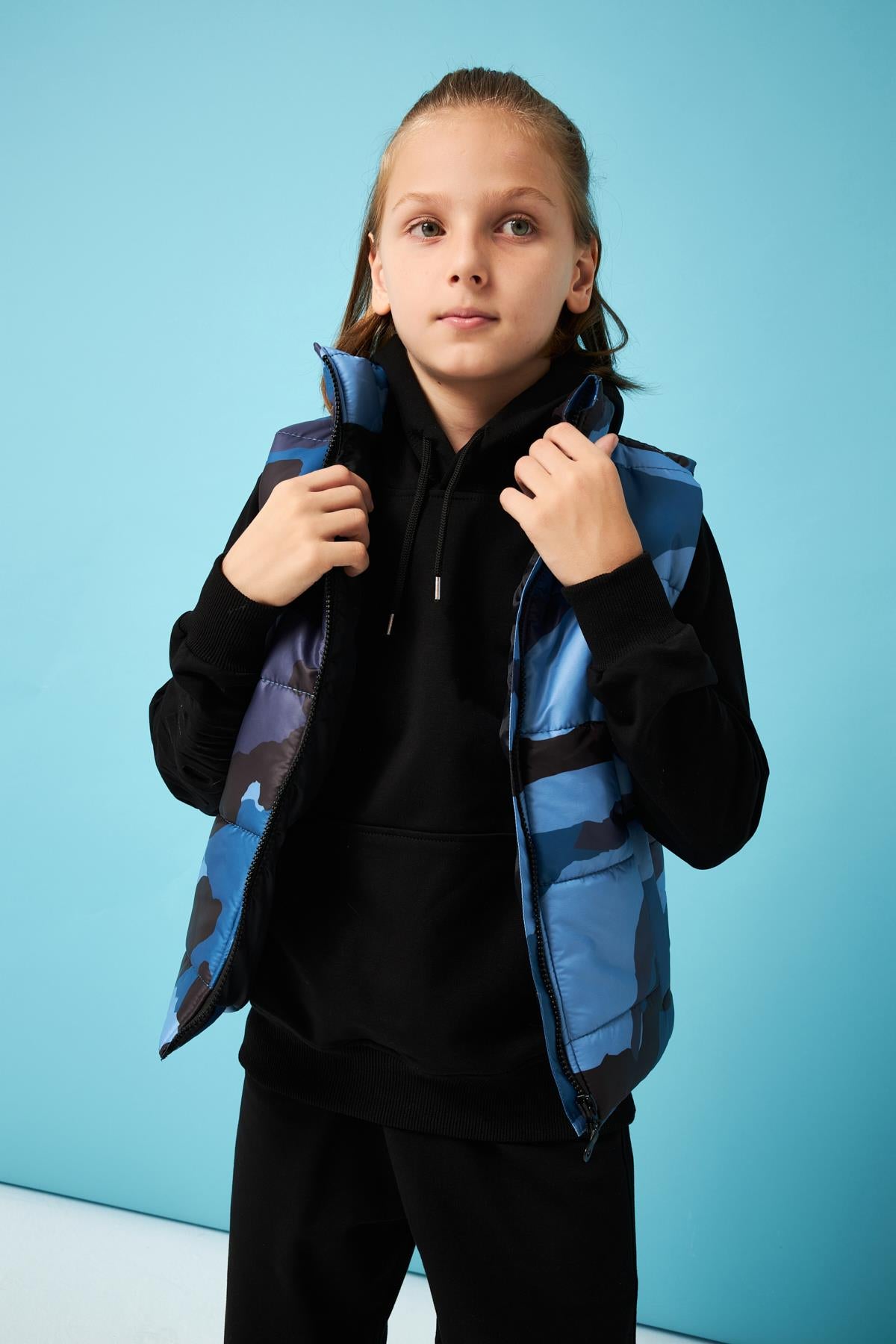 Kamuflaj Desenli Erkek Çocuk Yelek İndigo - Perendi