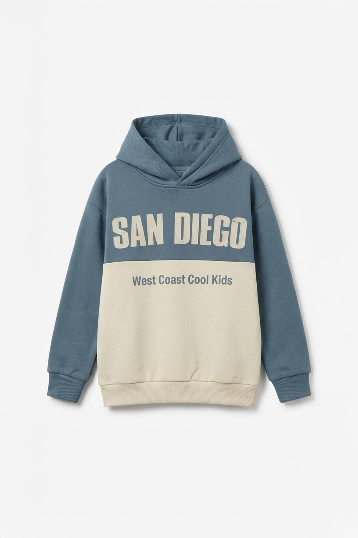 Erkek Çocuk Kapüşonlu Baskı Detaylı Parçalı Sweatshirt