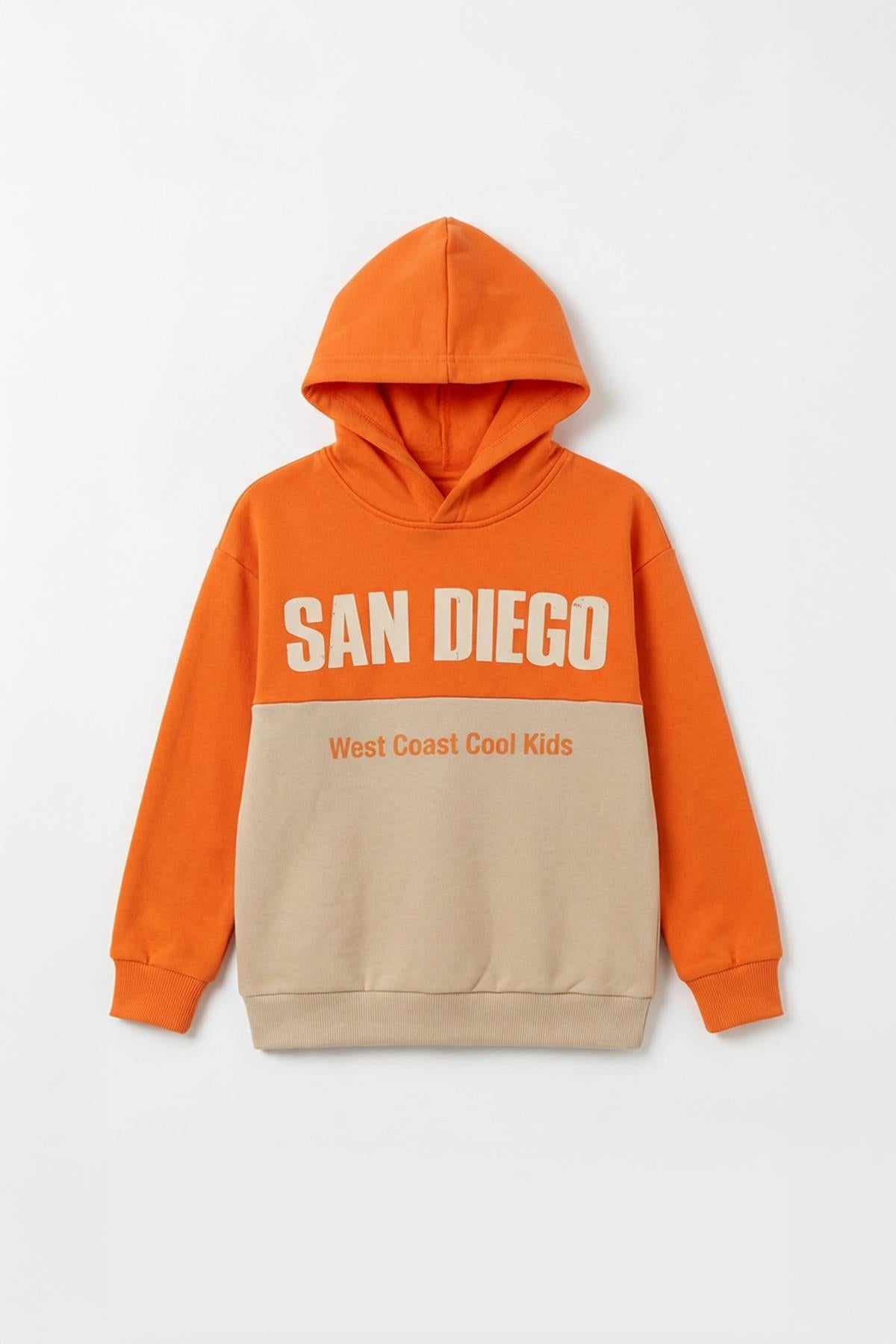 Erkek Çocuk Kapüşonlu Baskı Detaylı Parçalı Sweatshirt