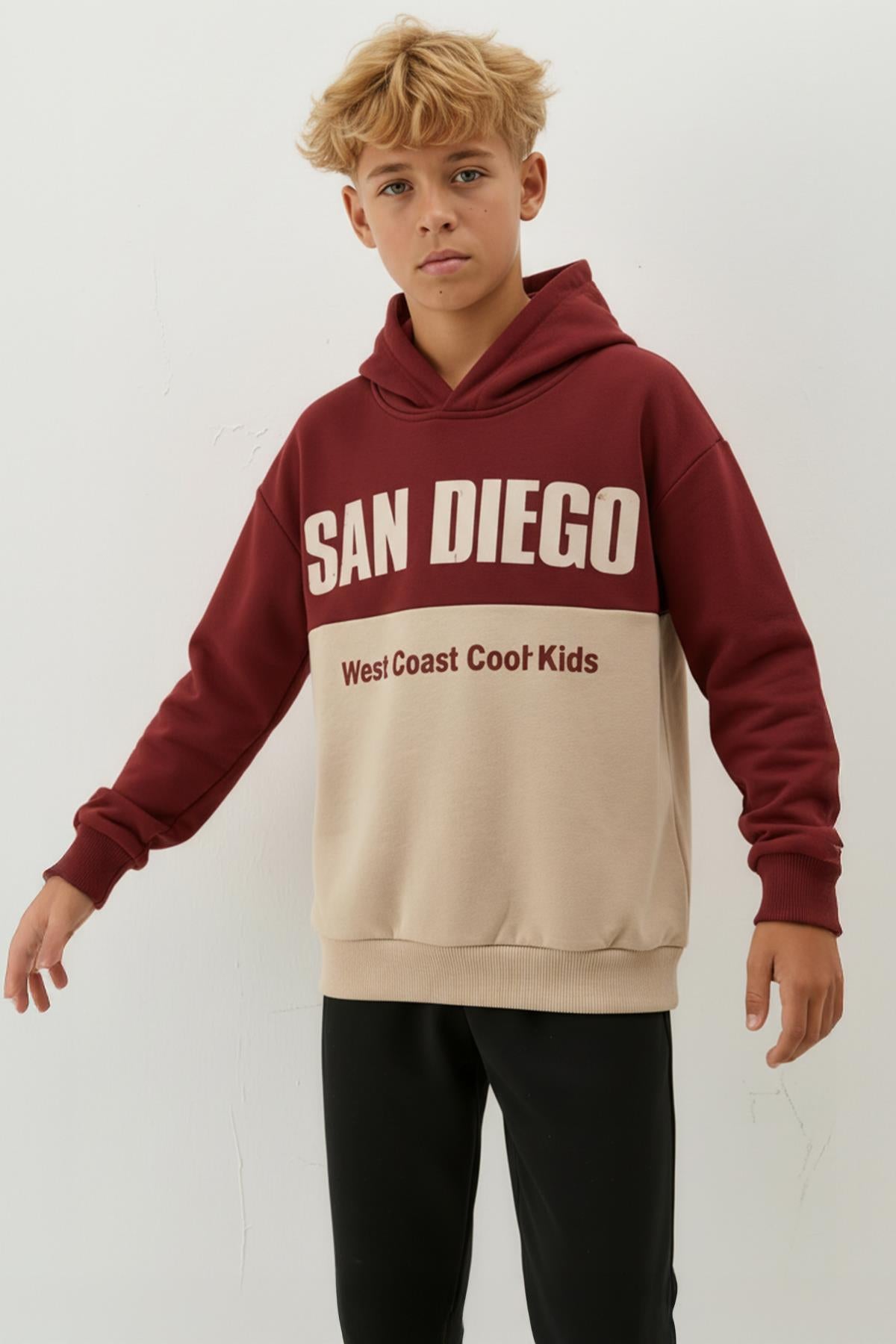 Erkek Çocuk Kapüşonlu Baskı Detaylı Parçalı Sweatshirt