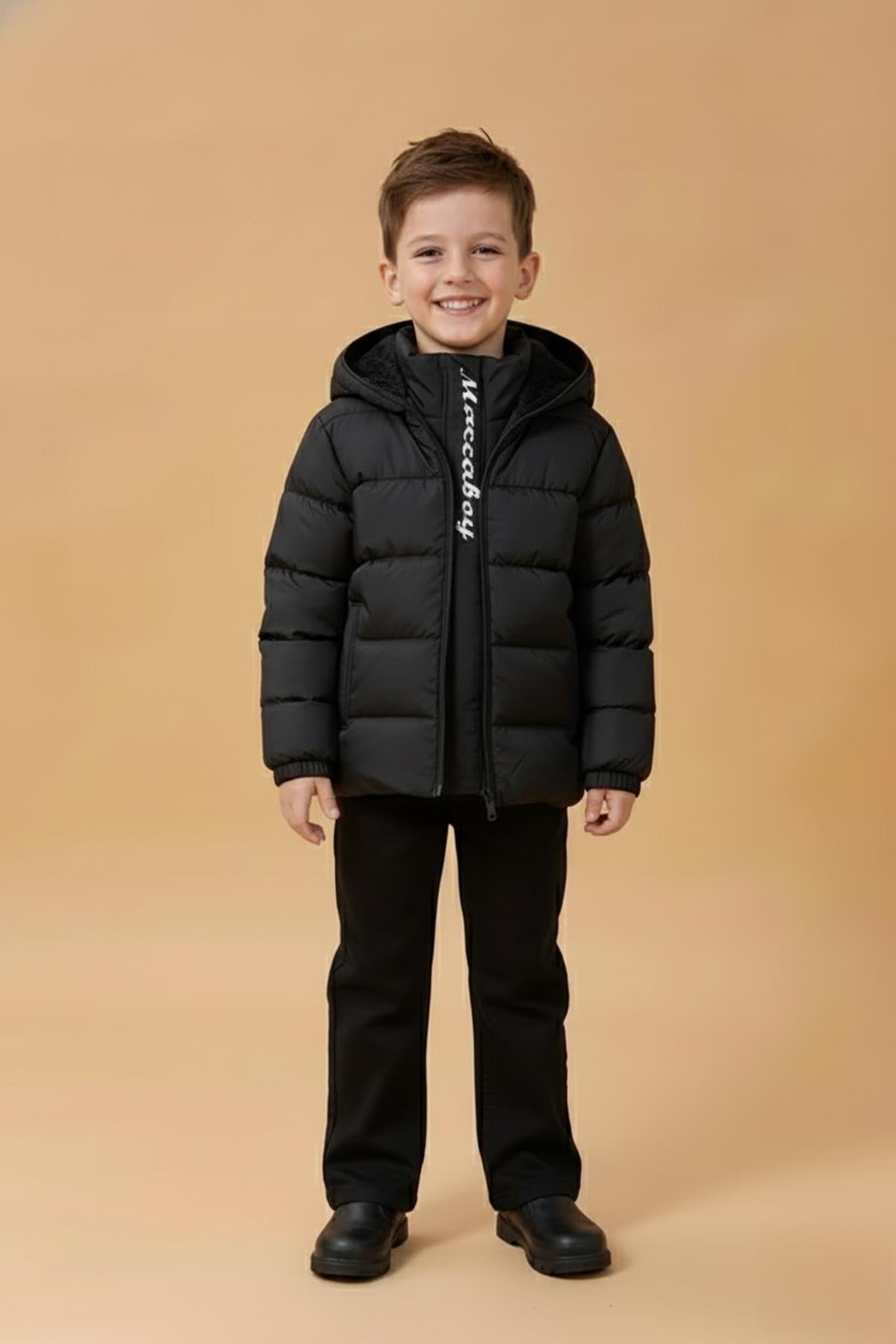 Erkek Çocuk Kapüşonlu Kürklü Şişme Mont