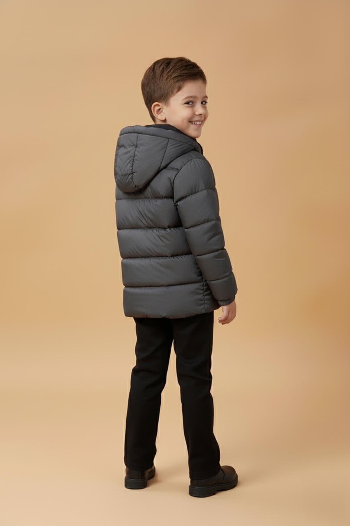 Erkek Çocuk Kapüşonlu Kürklü Şişme Mont