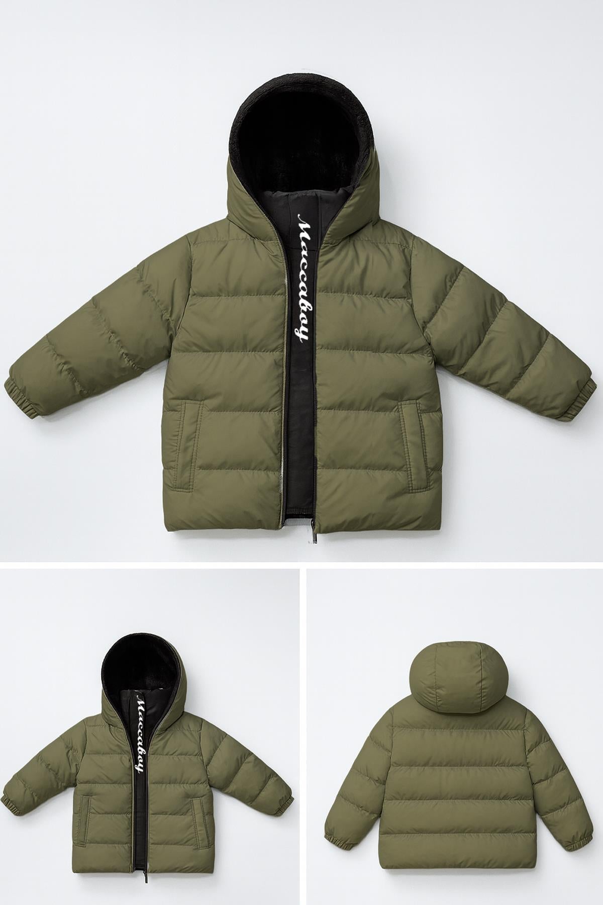 Erkek Çocuk Kapüşonlu Kürklü Şişme Mont