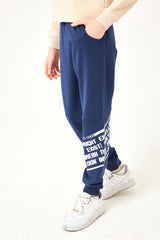 Never Look Printed Detailed Boy's Sweatpants Indigo