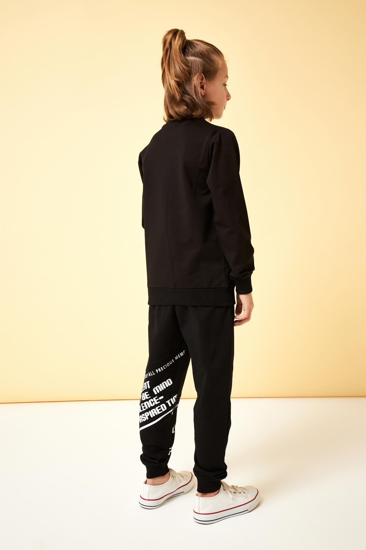 Never Look Baskı Detaylı Erkek Çocuk Eşofman Altı Siyah - Perendi