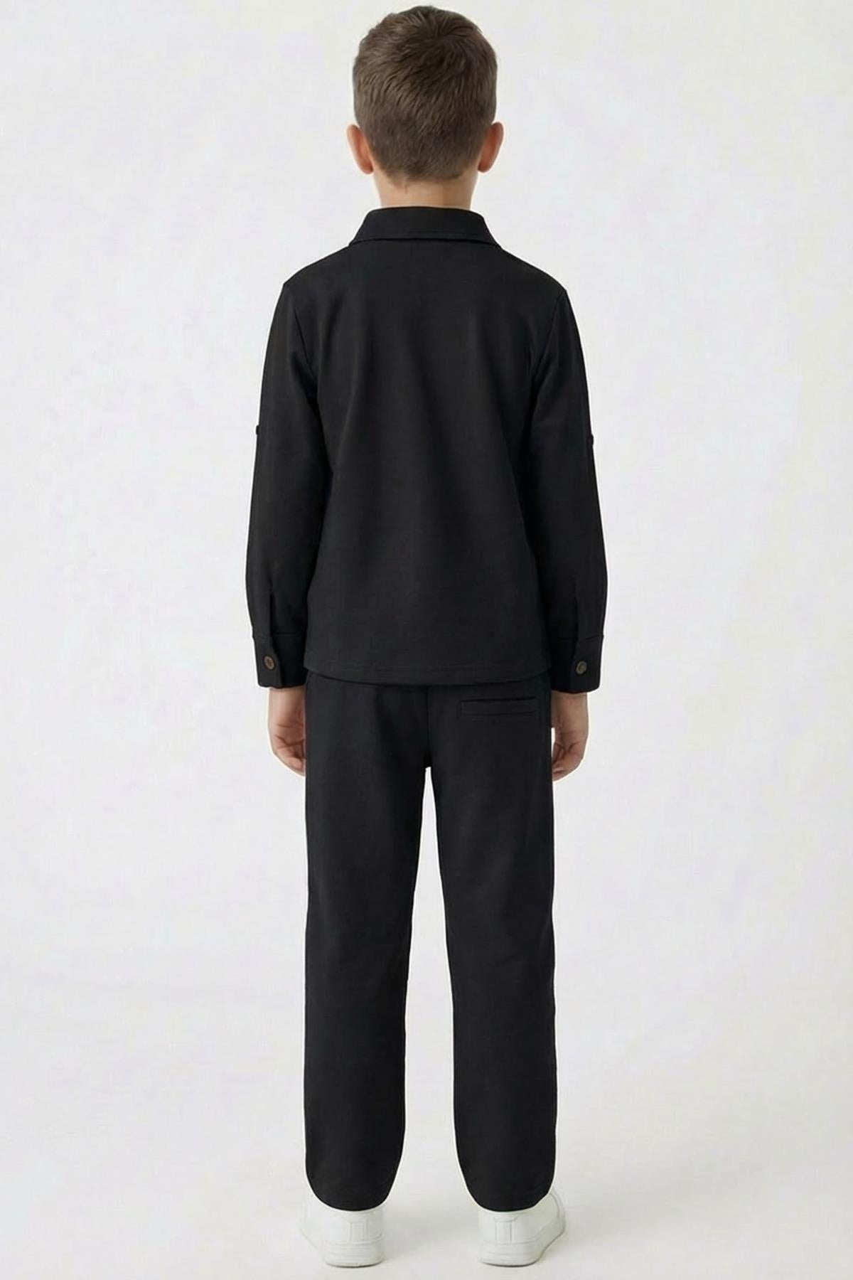 Erkek Çocuk Örme Gömlek Yaka Boru Paça Alt Takım