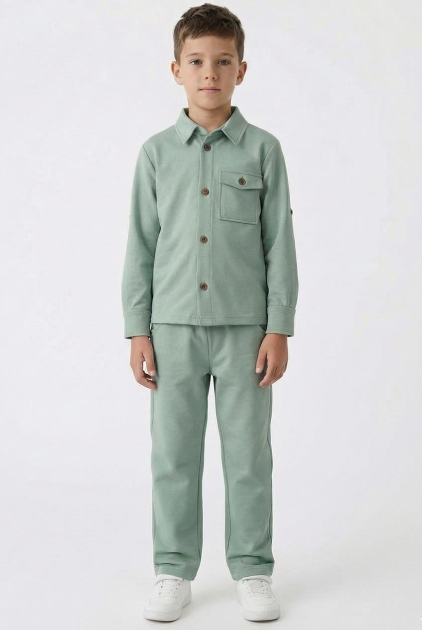 Erkek Çocuk Örme Gömlek Yaka Boru Paça Alt Takım