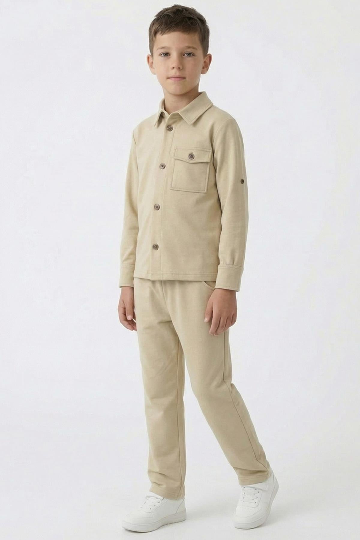 Erkek Çocuk Örme Gömlek Yaka Boru Paça Alt Takım