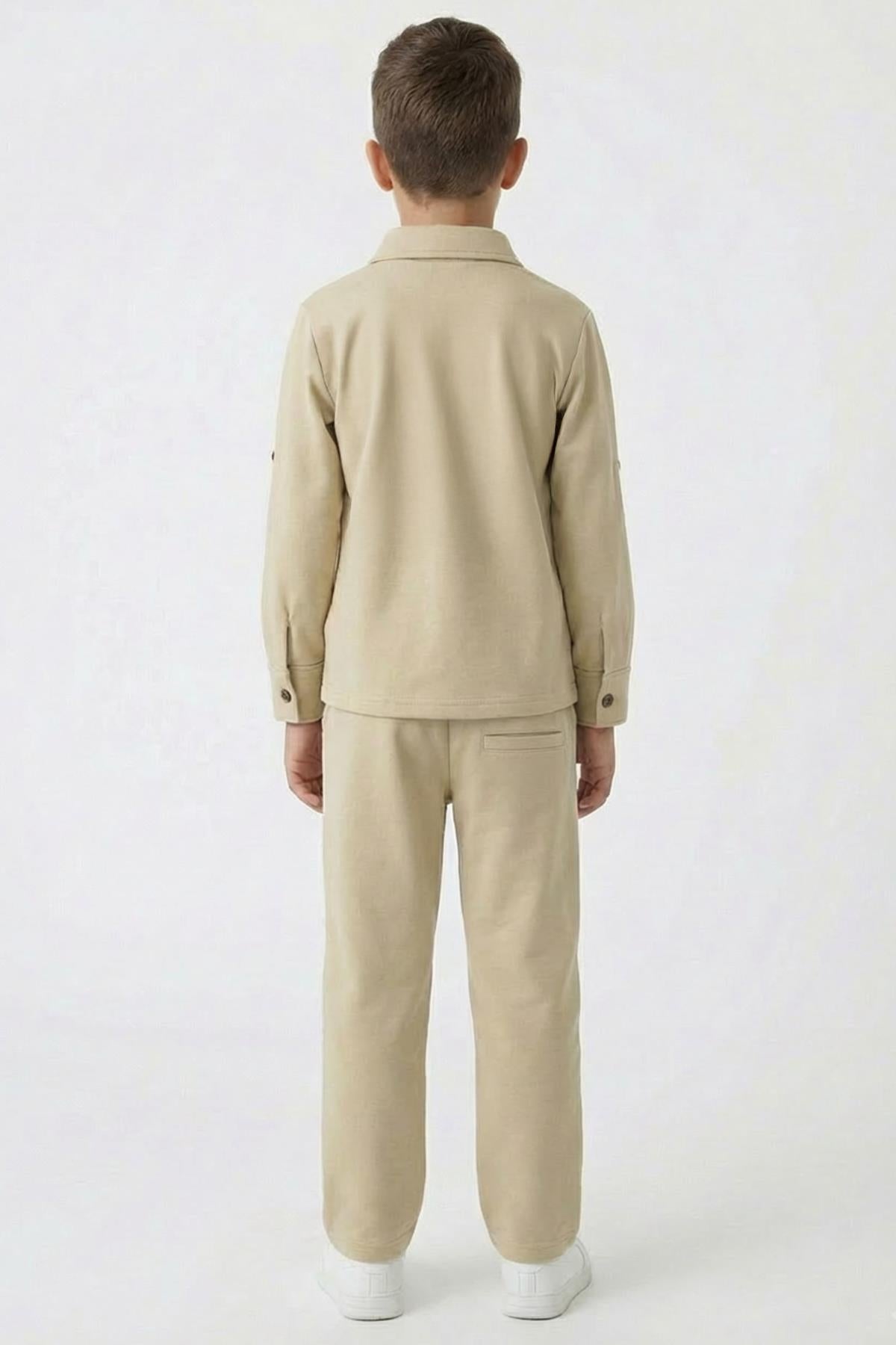 Erkek Çocuk Örme Gömlek Yaka Boru Paça Alt Takım