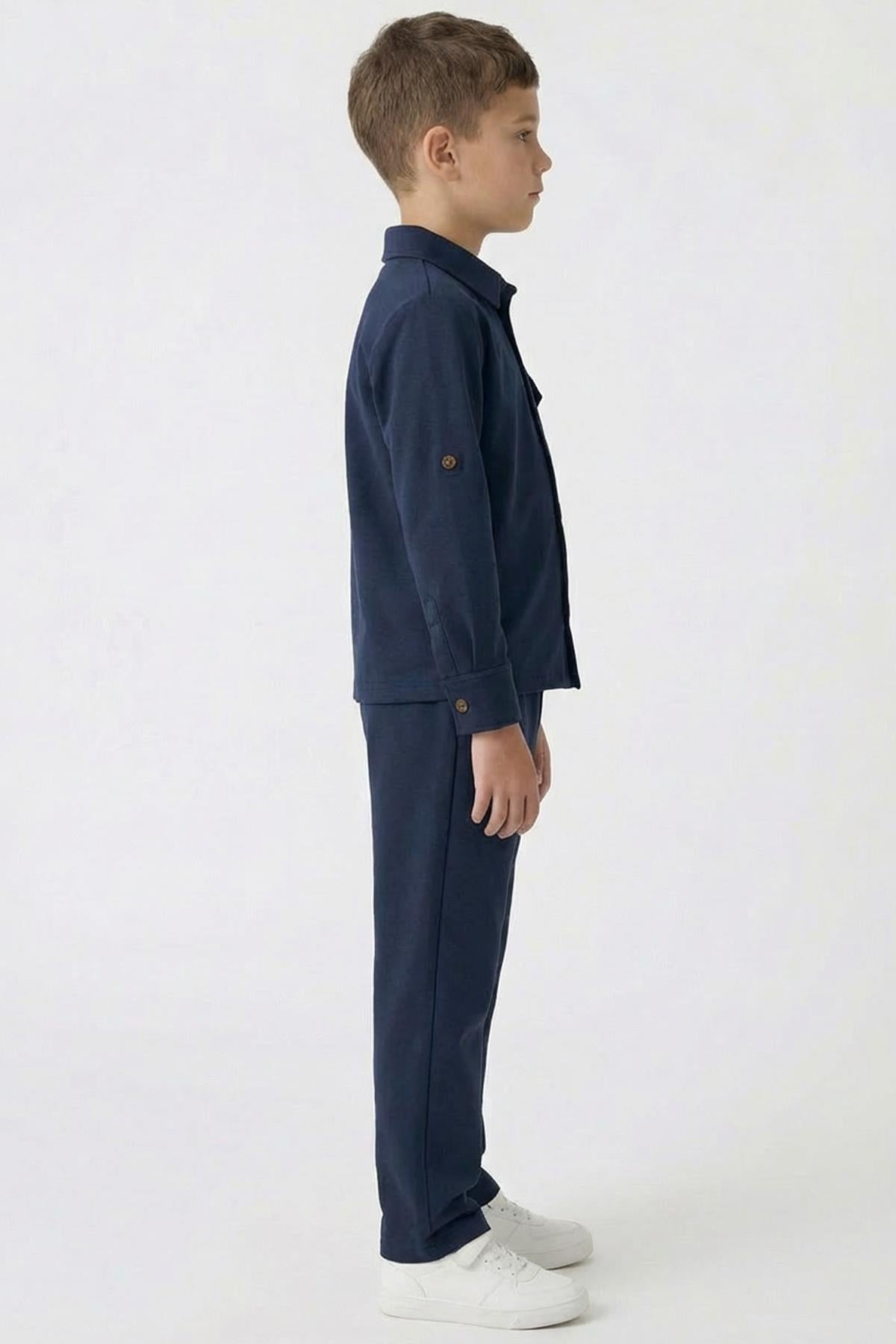 Erkek Çocuk Örme Gömlek Yaka Boru Paça Alt Takım