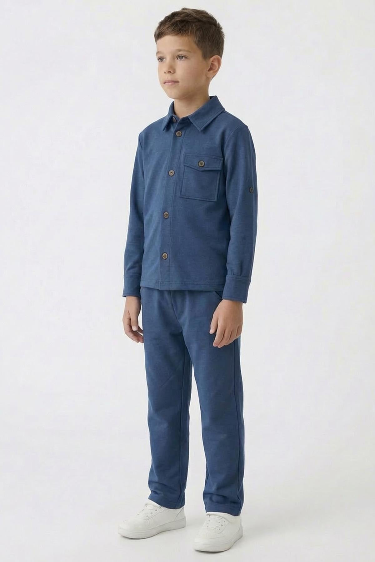 Erkek Çocuk Örme Gömlek Yaka Boru Paça Alt Takım