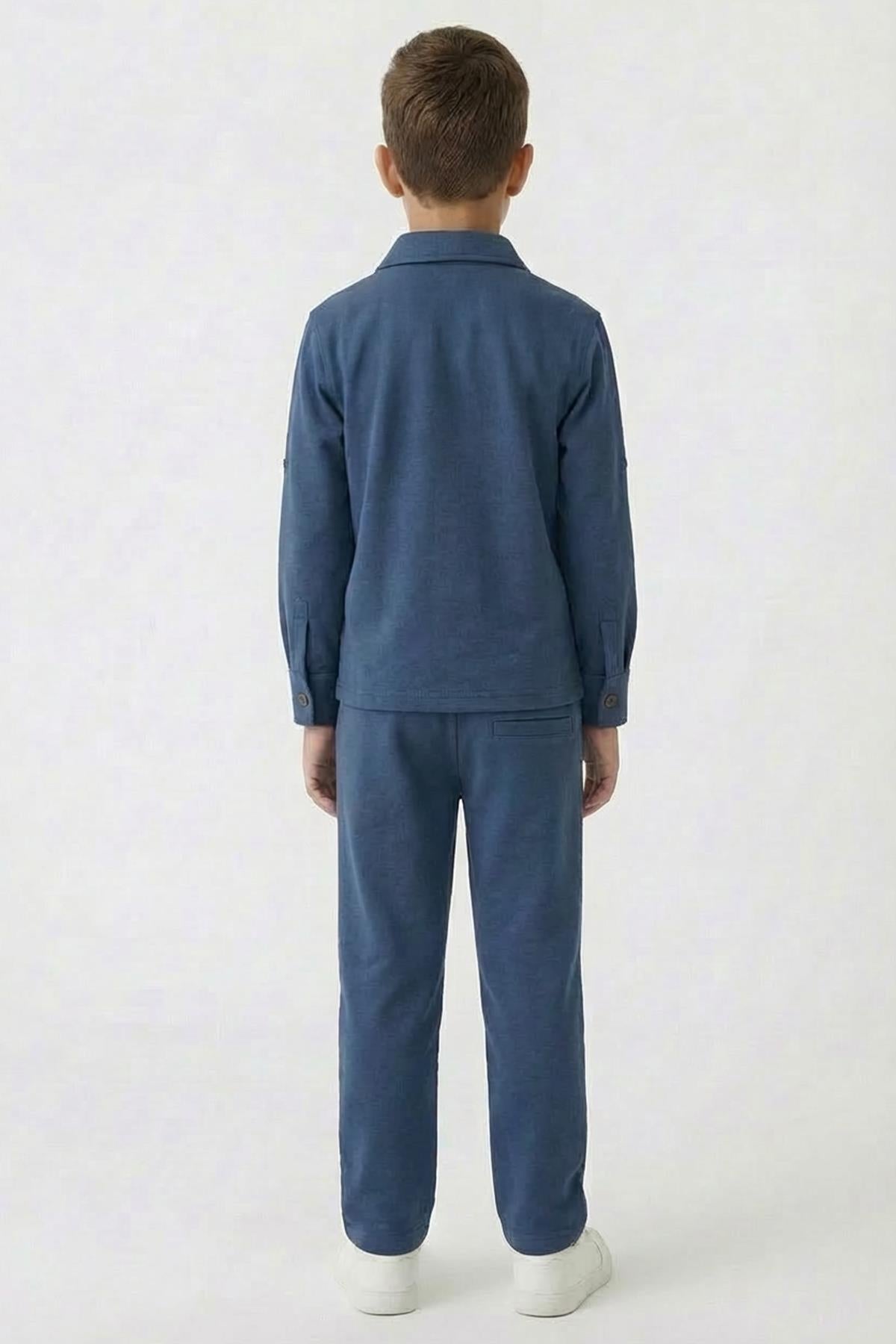 Erkek Çocuk Örme Gömlek Yaka Boru Paça Alt Takım