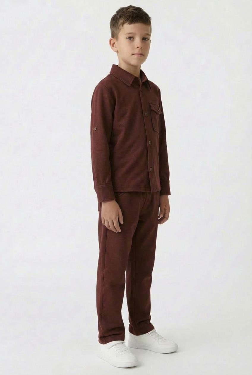 Erkek Çocuk Örme Gömlek Yaka Boru Paça Alt Takım