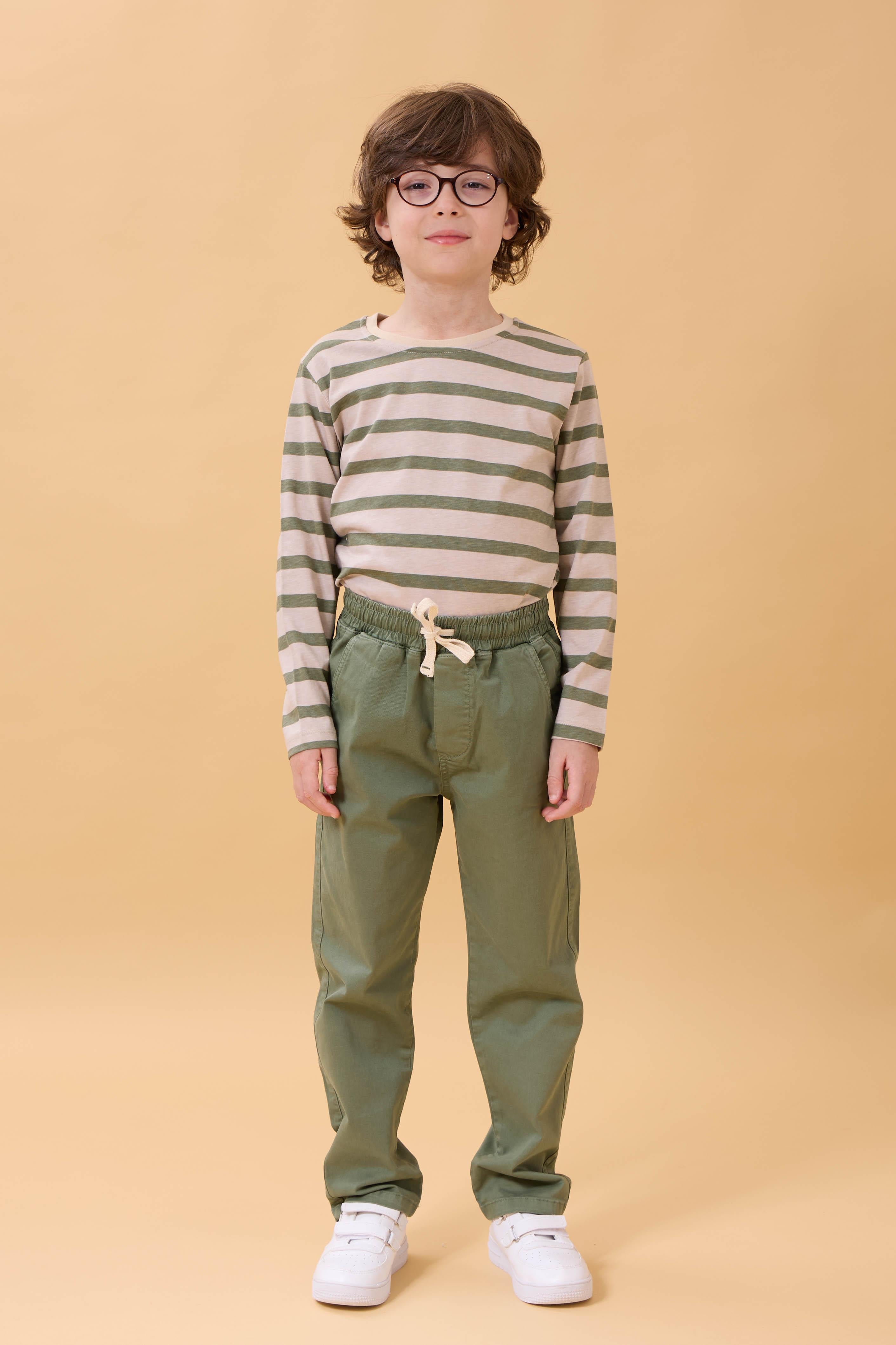 Erkek Çocuk Pamuklu Gabardin Jogger Pantolon Haki